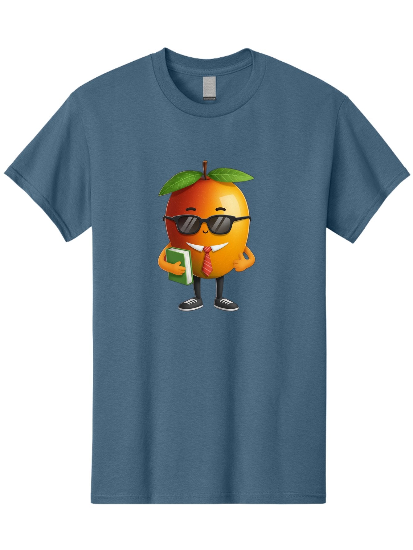 Cool-Orange Men'S Graphic Tee, 100% Cotton, Comfortable Casual Summer Wear, Machine Washable, Cartoon Orange, Sunglasses, Red Tie, Green Book, Black Shoes, Funny Character, Citrus Fruit, Happy Face, Vibrant Orange, Playful Illustration, Bab817 4