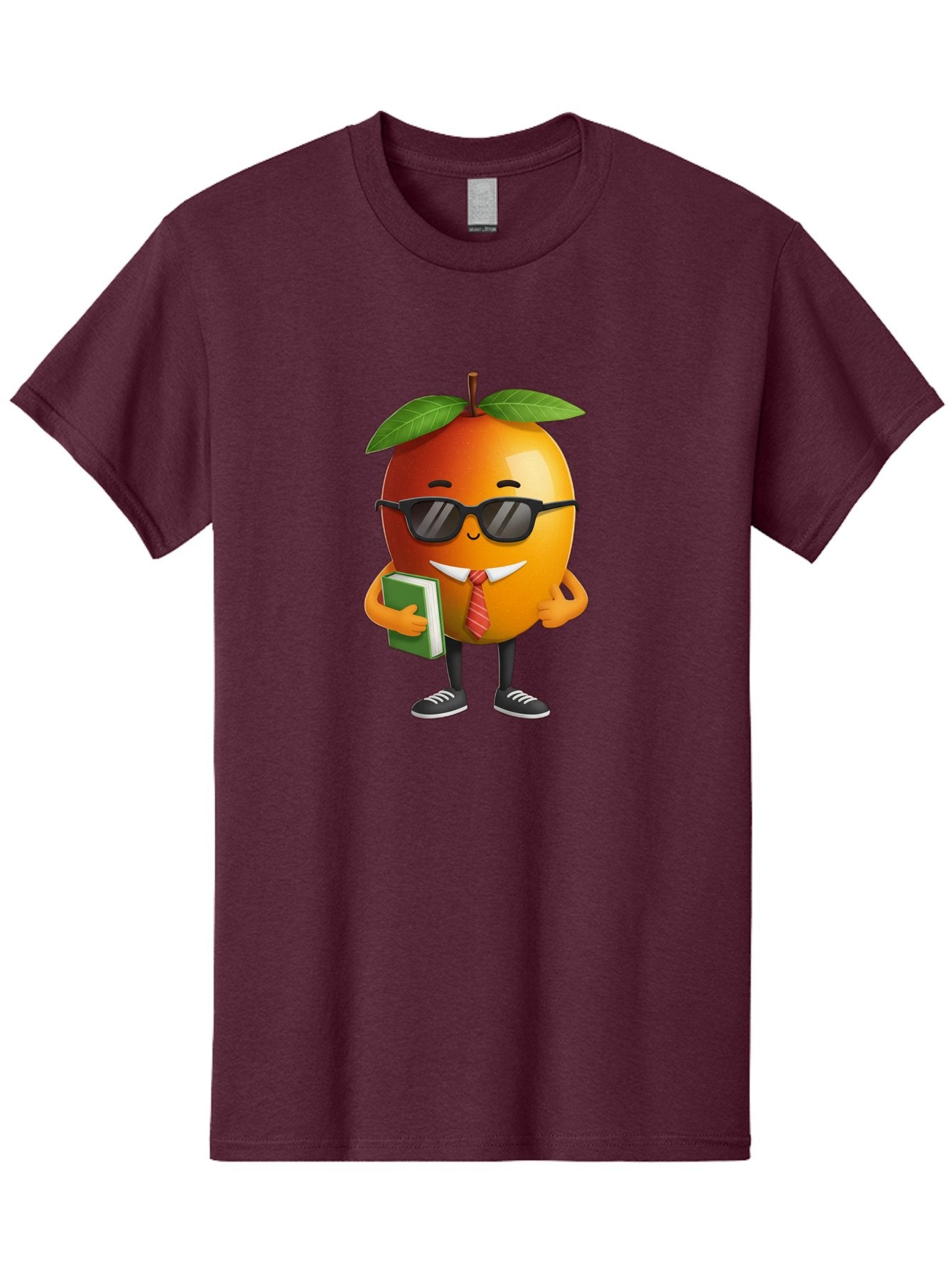 Cool-Orange Men'S Graphic Tee, 100% Cotton, Comfortable Casual Summer Wear, Machine Washable, Cartoon Orange, Sunglasses, Red Tie, Green Book, Black Shoes, Funny Character, Citrus Fruit, Happy Face, Vibrant Orange, Playful Illustration, Bab817 6