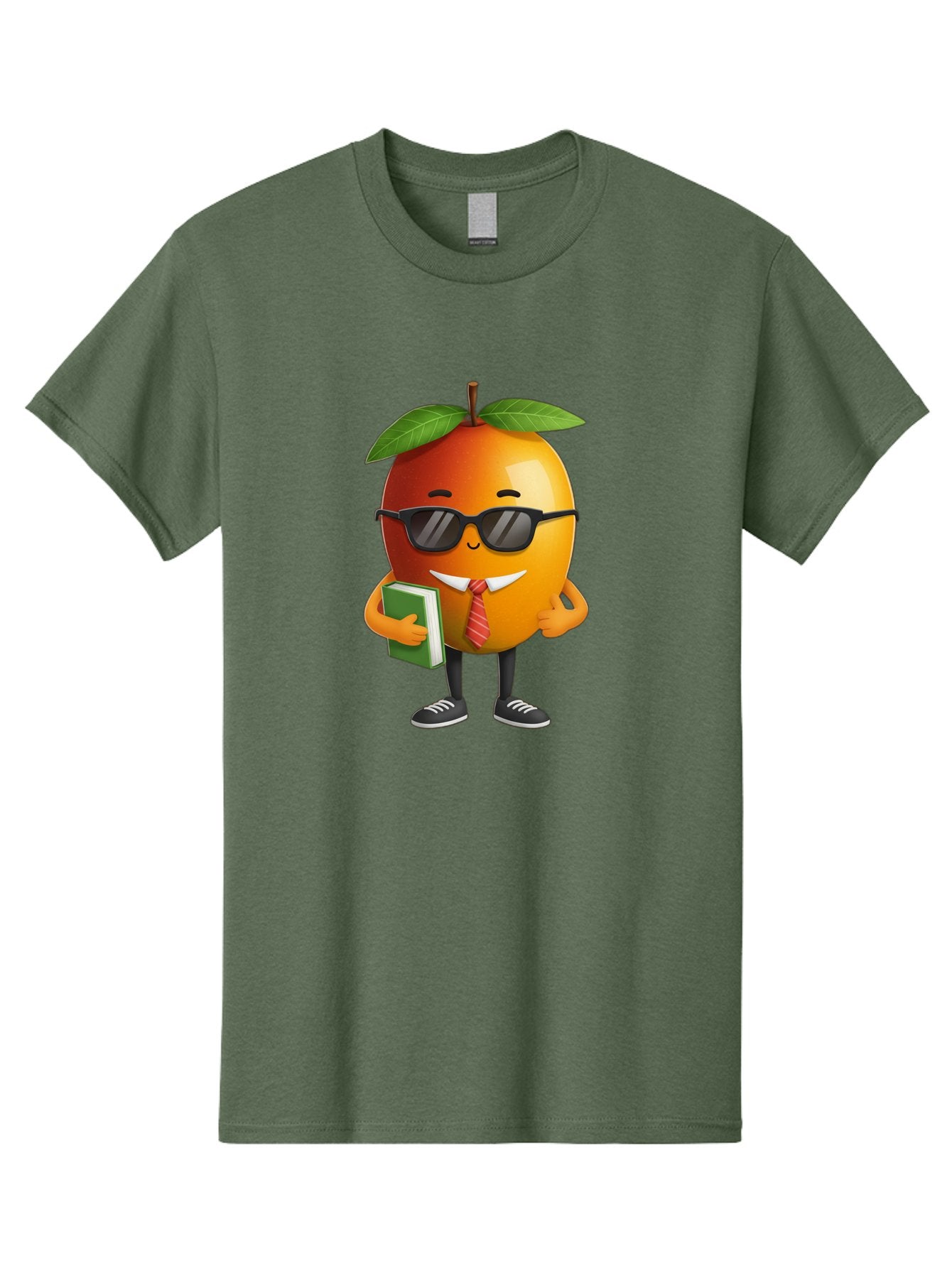 Cool-Orange Men'S Graphic Tee, 100% Cotton, Comfortable Casual Summer Wear, Machine Washable, Cartoon Orange, Sunglasses, Red Tie, Green Book, Black Shoes, Funny Character, Citrus Fruit, Happy Face, Vibrant Orange, Playful Illustration, Bab817 14