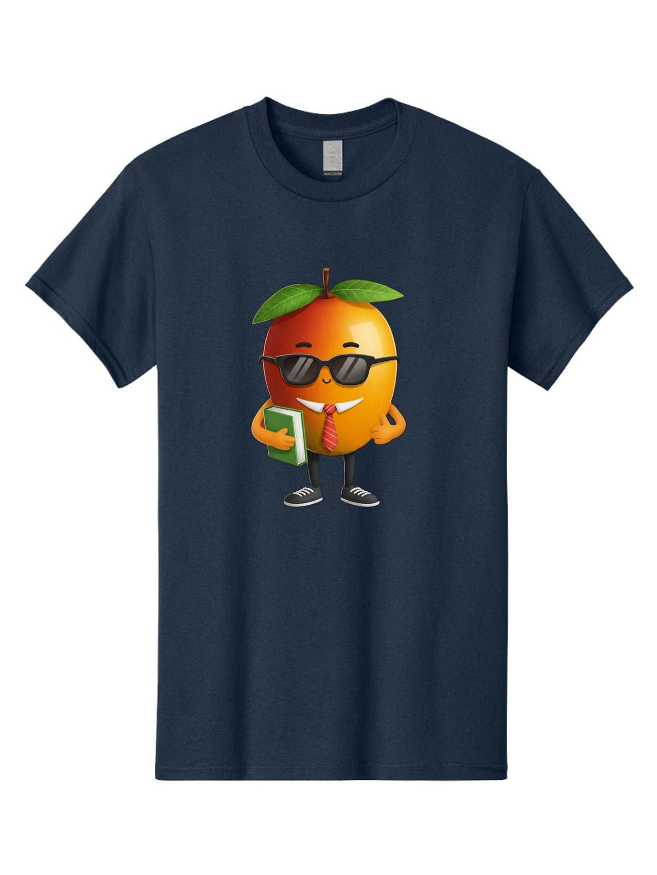 Cool-Orange Men'S Graphic Tee, 100% Cotton, Comfortable Casual Summer Wear, Machine Washable, Cartoon Orange, Sunglasses, Red Tie, Green Book, Black Shoes, Funny Character, Citrus Fruit, Happy Face, Vibrant Orange, Playful Illustration, Bab817