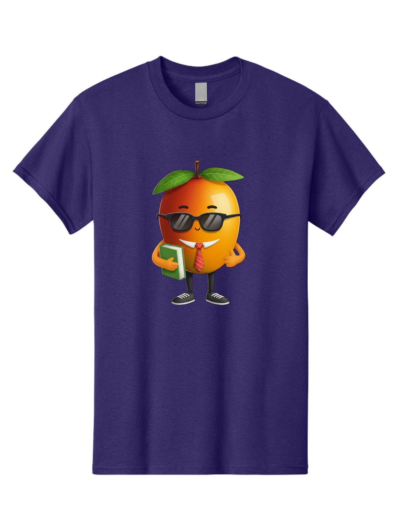 Cool-Orange Men'S Graphic Tee, 100% Cotton, Comfortable Casual Summer Wear, Machine Washable, Cartoon Orange, Sunglasses, Red Tie, Green Book, Black Shoes, Funny Character, Citrus Fruit, Happy Face, Vibrant Orange, Playful Illustration, Bab817 11