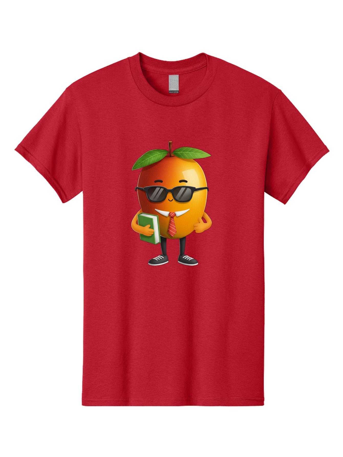 Cool-Orange Men'S Graphic Tee, 100% Cotton, Comfortable Casual Summer Wear, Machine Washable, Cartoon Orange, Sunglasses, Red Tie, Green Book, Black Shoes, Funny Character, Citrus Fruit, Happy Face, Vibrant Orange, Playful Illustration, Bab817 15