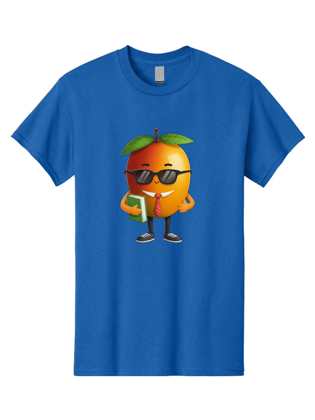 Cool-Orange Men'S Graphic Tee, 100% Cotton, Comfortable Casual Summer Wear, Machine Washable, Cartoon Orange, Sunglasses, Red Tie, Green Book, Black Shoes, Funny Character, Citrus Fruit, Happy Face, Vibrant Orange, Playful Illustration, Bab817 7