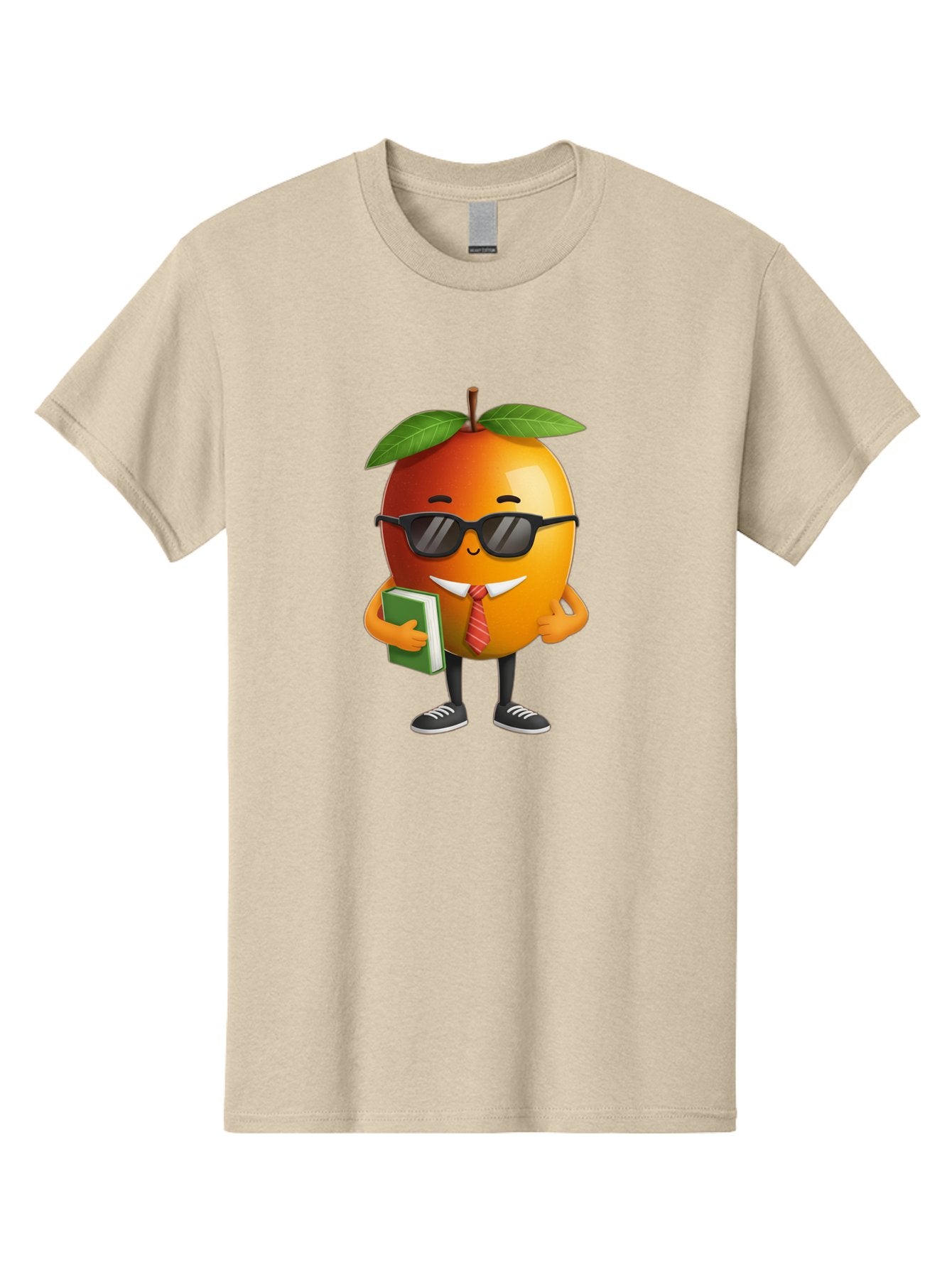 Cool-Orange Men'S Graphic Tee, 100% Cotton, Comfortable Casual Summer Wear, Machine Washable, Cartoon Orange, Sunglasses, Red Tie, Green Book, Black Shoes, Funny Character, Citrus Fruit, Happy Face, Vibrant Orange, Playful Illustration, Bab817 12