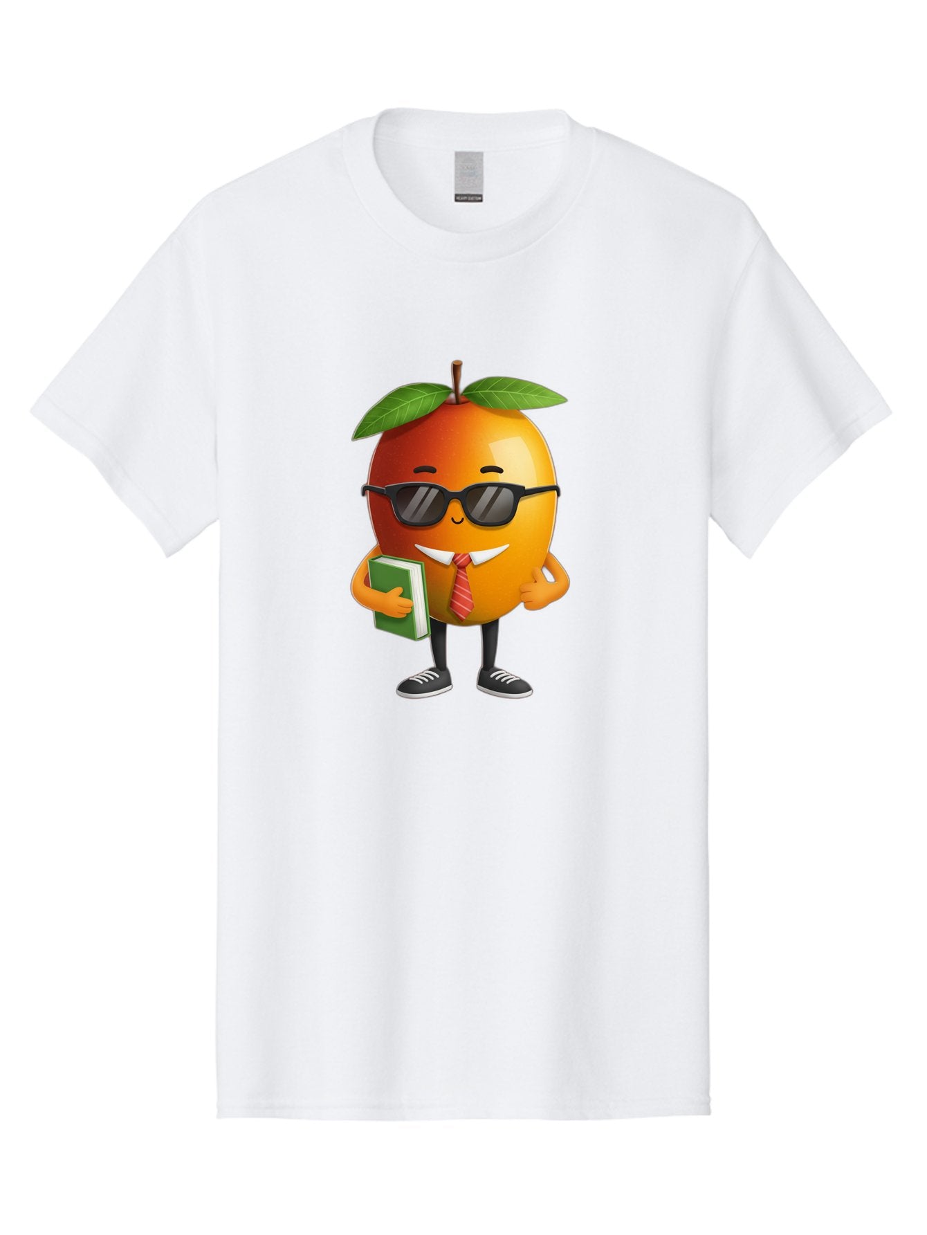 Cool-Orange Men'S Graphic Tee, 100% Cotton, Comfortable Casual Summer Wear, Machine Washable, Cartoon Orange, Sunglasses, Red Tie, Green Book, Black Shoes, Funny Character, Citrus Fruit, Happy Face, Vibrant Orange, Playful Illustration, Bab817 13