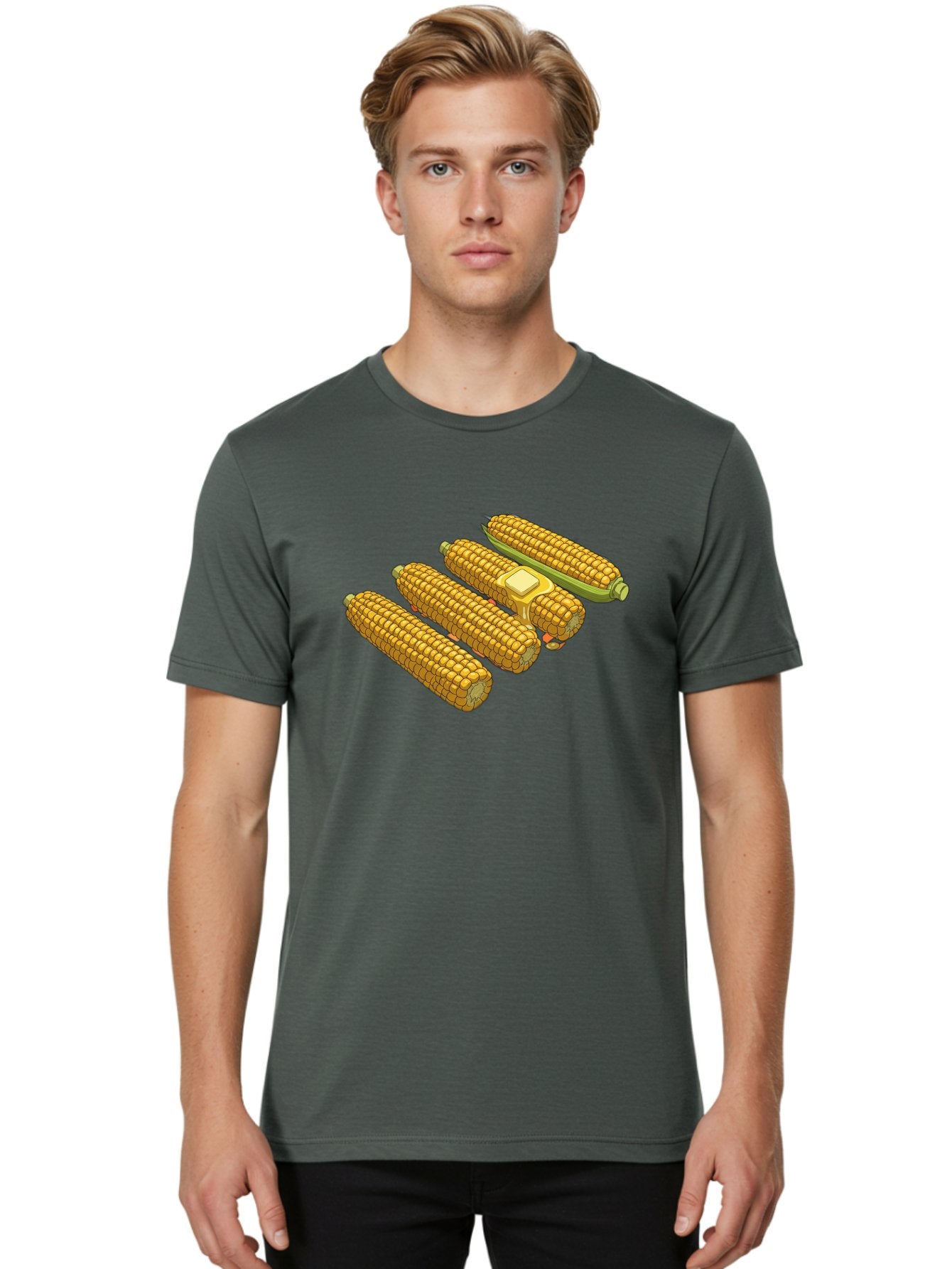 Corn-On-The-Cob Men'S Graphic Tee, 100% Cotton, Comfortable Casual Summer Wear, Machine Washable, Corn On The Cob, Yellow Corn, Ear Of Corn, Corn Kernels, Corn Illustration, Food Graphic, Summer Food, Healthy Snack Bab818 24