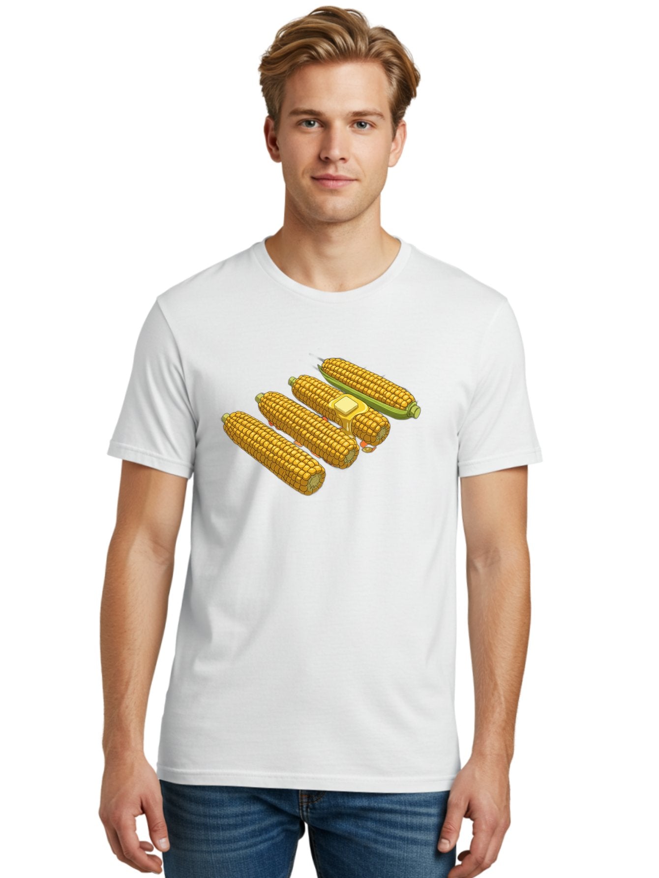 Corn-On-The-Cob Men'S Graphic Tee, 100% Cotton, Comfortable Casual Summer Wear, Machine Washable, Corn On The Cob, Yellow Corn, Ear Of Corn, Corn Kernels, Corn Illustration, Food Graphic, Summer Food, Healthy Snack Bab818 26