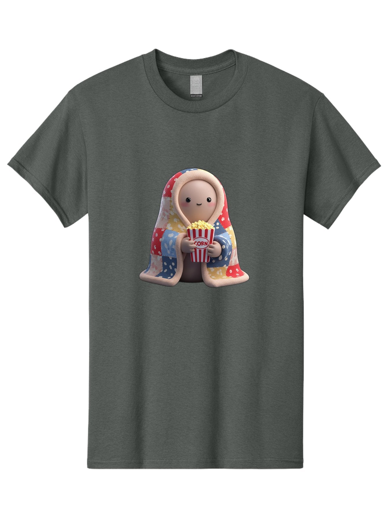 Corn Men'S Graphic Tee, 100% Cotton, Comfortable Casual Summer Wear, Machine Washable, Cartoon Character, Cozy Blanket, Popcorn Bucket, Red And White Stripes, Smiling Face, Cute Illustration, Snack Time, Movie Night, Cozy Atmosphere, Bab819 7