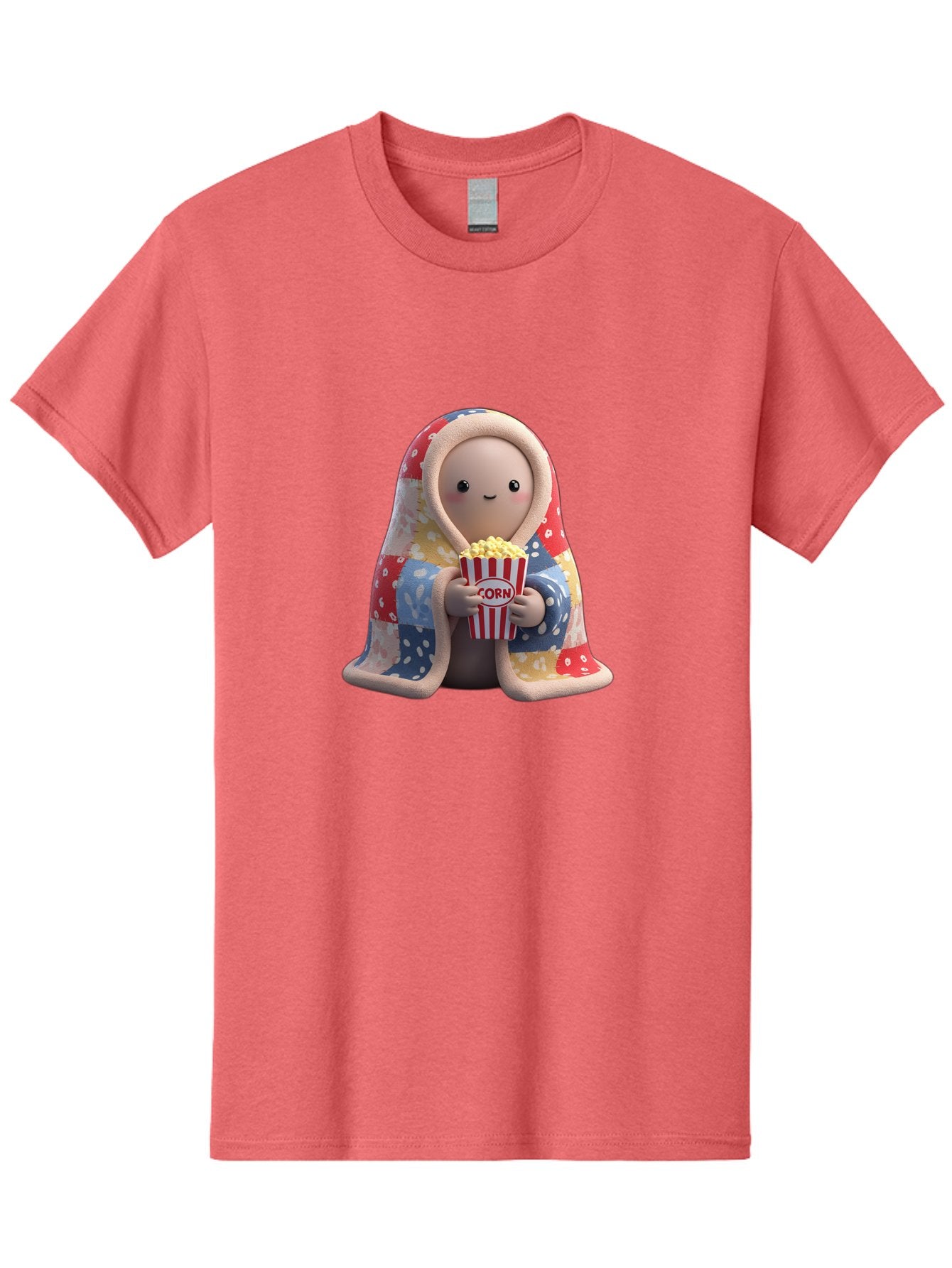 Corn Men'S Graphic Tee, 100% Cotton, Comfortable Casual Summer Wear, Machine Washable, Cartoon Character, Cozy Blanket, Popcorn Bucket, Red And White Stripes, Smiling Face, Cute Illustration, Snack Time, Movie Night, Cozy Atmosphere, Bab819 8