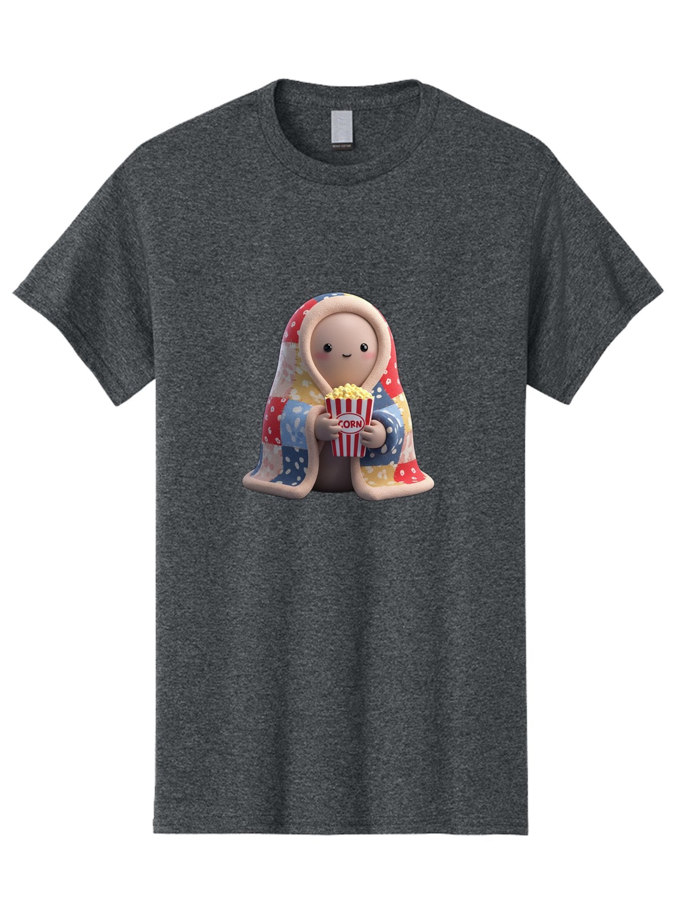 Corn Men'S Graphic Tee, 100% Cotton, Comfortable Casual Summer Wear, Machine Washable, Cartoon Character, Cozy Blanket, Popcorn Bucket, Red And White Stripes, Smiling Face, Cute Illustration, Snack Time, Movie Night, Cozy Atmosphere, Bab819 9