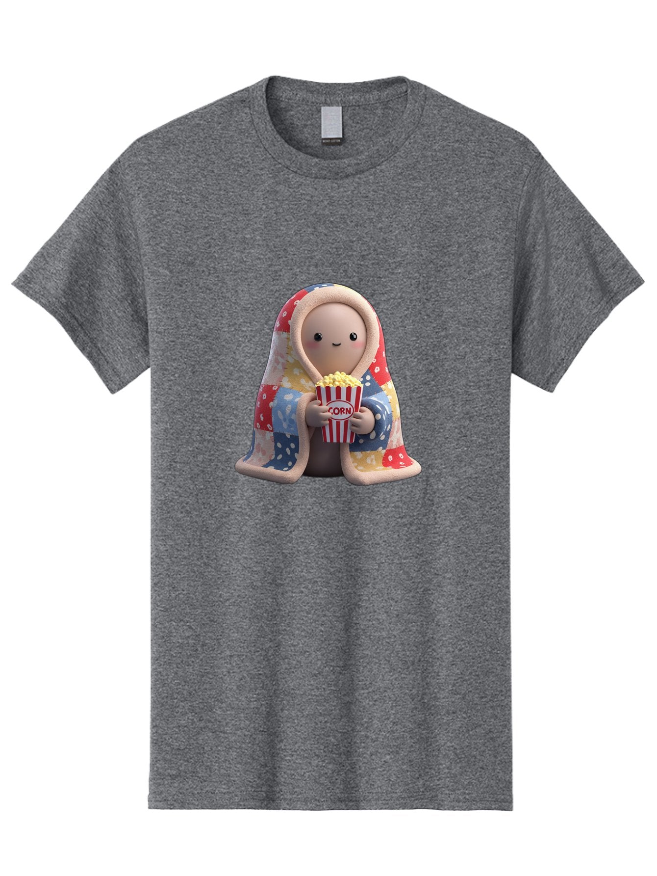 Corn Men'S Graphic Tee, 100% Cotton, Comfortable Casual Summer Wear, Machine Washable, Cartoon Character, Cozy Blanket, Popcorn Bucket, Red And White Stripes, Smiling Face, Cute Illustration, Snack Time, Movie Night, Cozy Atmosphere, Bab819 6
