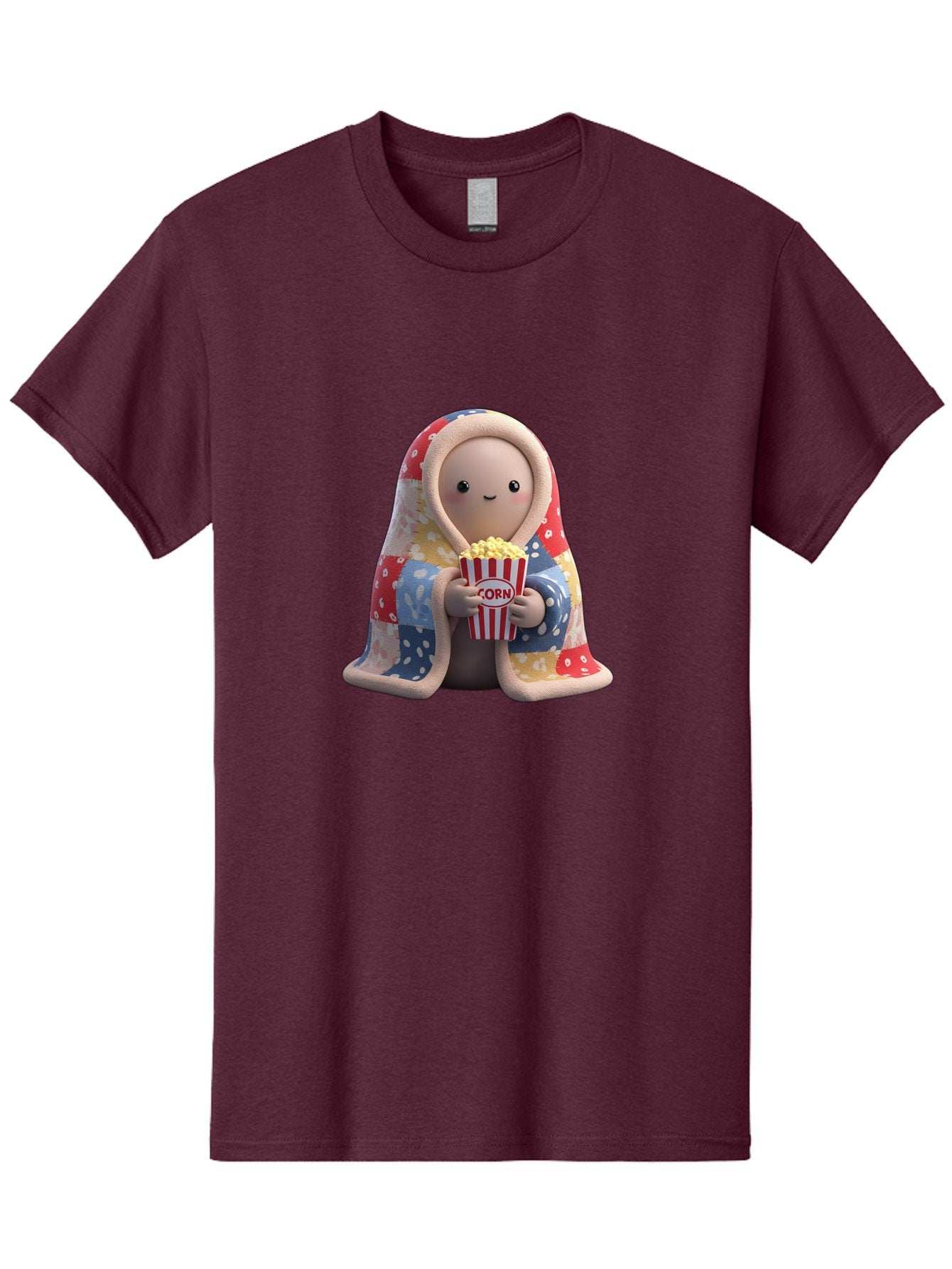 Corn Men'S Graphic Tee, 100% Cotton, Comfortable Casual Summer Wear, Machine Washable, Cartoon Character, Cozy Blanket, Popcorn Bucket, Red And White Stripes, Smiling Face, Cute Illustration, Snack Time, Movie Night, Cozy Atmosphere, Bab819