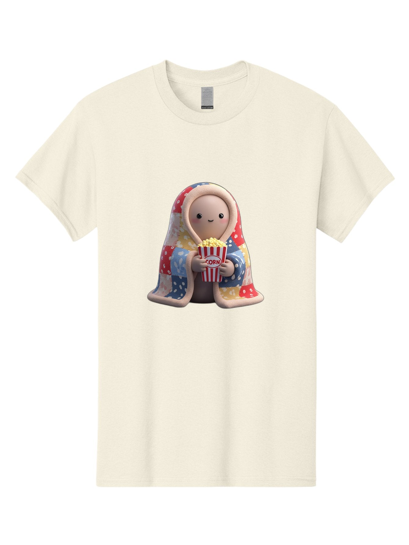 Corn Men'S Graphic Tee, 100% Cotton, Comfortable Casual Summer Wear, Machine Washable, Cartoon Character, Cozy Blanket, Popcorn Bucket, Red And White Stripes, Smiling Face, Cute Illustration, Snack Time, Movie Night, Cozy Atmosphere, Bab819 5