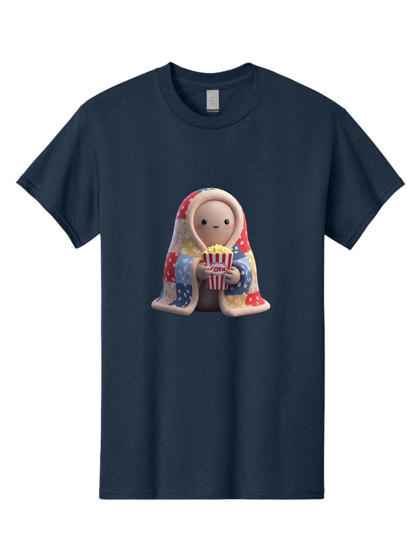 Corn Men'S Graphic Tee, 100% Cotton, Comfortable Casual Summer Wear, Machine Washable, Cartoon Character, Cozy Blanket, Popcorn Bucket, Red And White Stripes, Smiling Face, Cute Illustration, Snack Time, Movie Night, Cozy Atmosphere, Bab819 12
