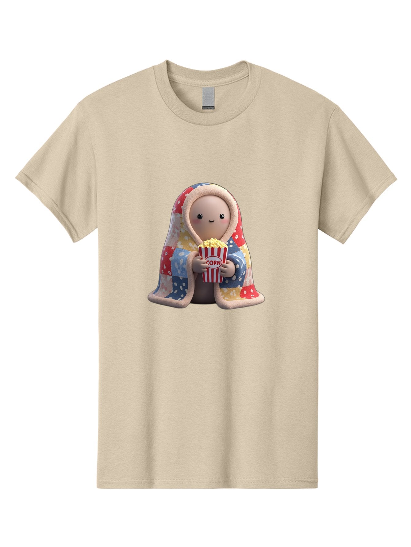 Corn Men'S Graphic Tee, 100% Cotton, Comfortable Casual Summer Wear, Machine Washable, Cartoon Character, Cozy Blanket, Popcorn Bucket, Red And White Stripes, Smiling Face, Cute Illustration, Snack Time, Movie Night, Cozy Atmosphere, Bab819 14