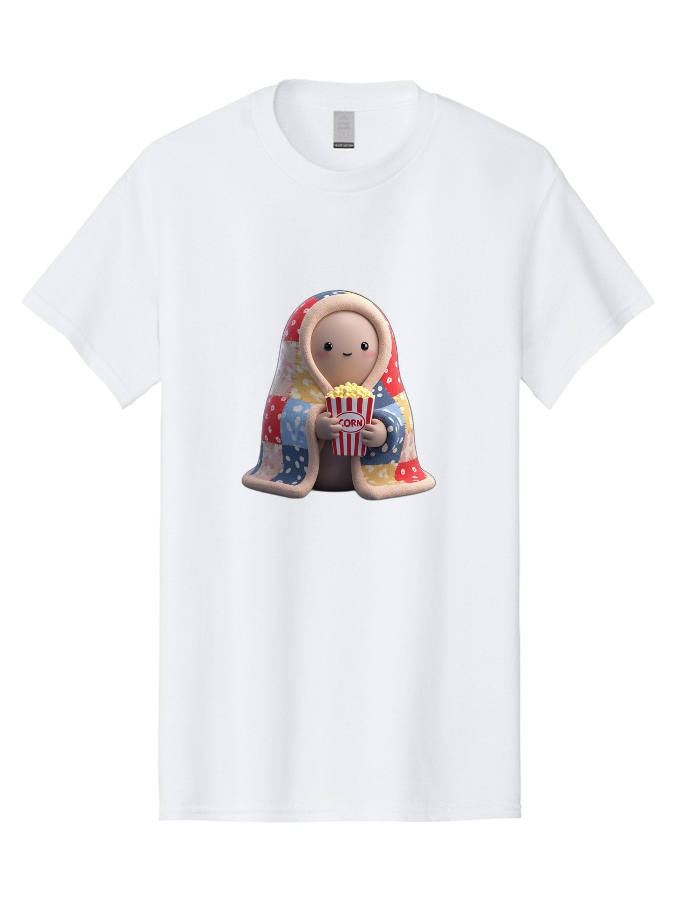 Corn Men'S Graphic Tee, 100% Cotton, Comfortable Casual Summer Wear, Machine Washable, Cartoon Character, Cozy Blanket, Popcorn Bucket, Red And White Stripes, Smiling Face, Cute Illustration, Snack Time, Movie Night, Cozy Atmosphere, Bab819 4