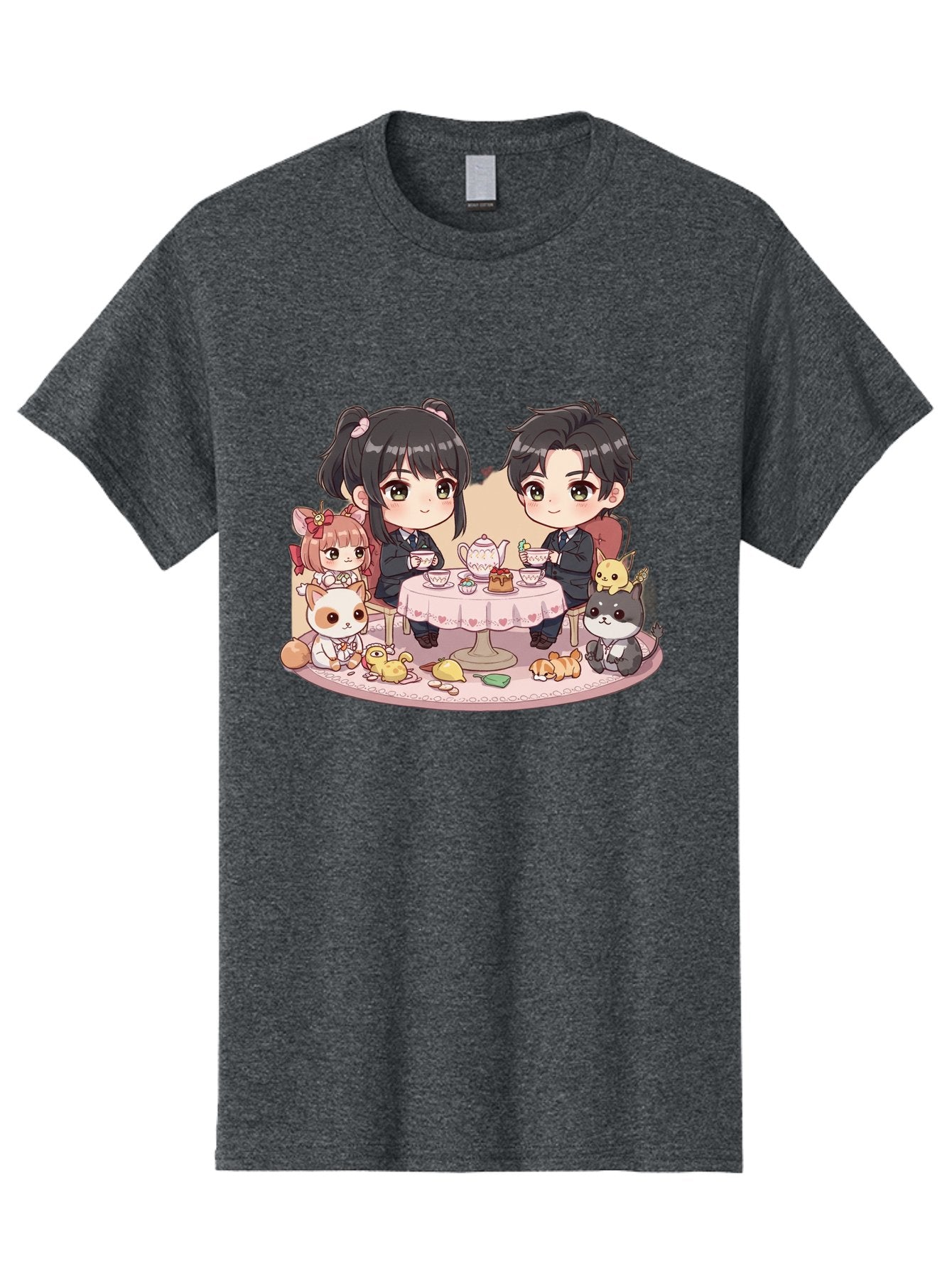 Couple-Having-Tea Men'S Graphic Tee, 100% Cotton, Comfortable Casual Summer Wear, Machine Washable, Couple Having Tea, Cartoon Characters, Anime Style, Tea Party, Adorable Animals, Heartwarming Scene, Tea Cups, Teapot, Sweet Treats, Bab822 14