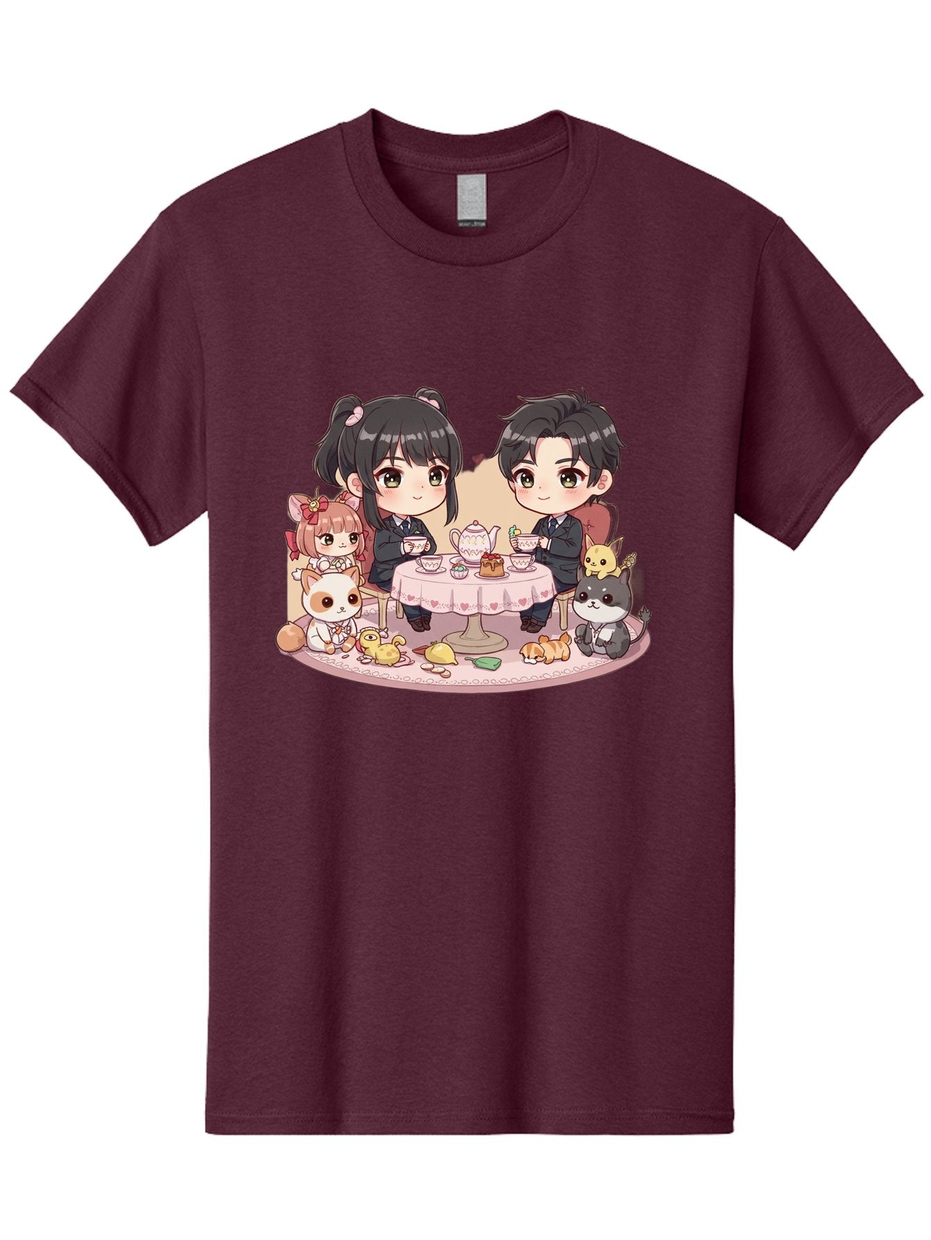 Couple-Having-Tea Men'S Graphic Tee, 100% Cotton, Comfortable Casual Summer Wear, Machine Washable, Couple Having Tea, Cartoon Characters, Anime Style, Tea Party, Adorable Animals, Heartwarming Scene, Tea Cups, Teapot, Sweet Treats, Bab822 15