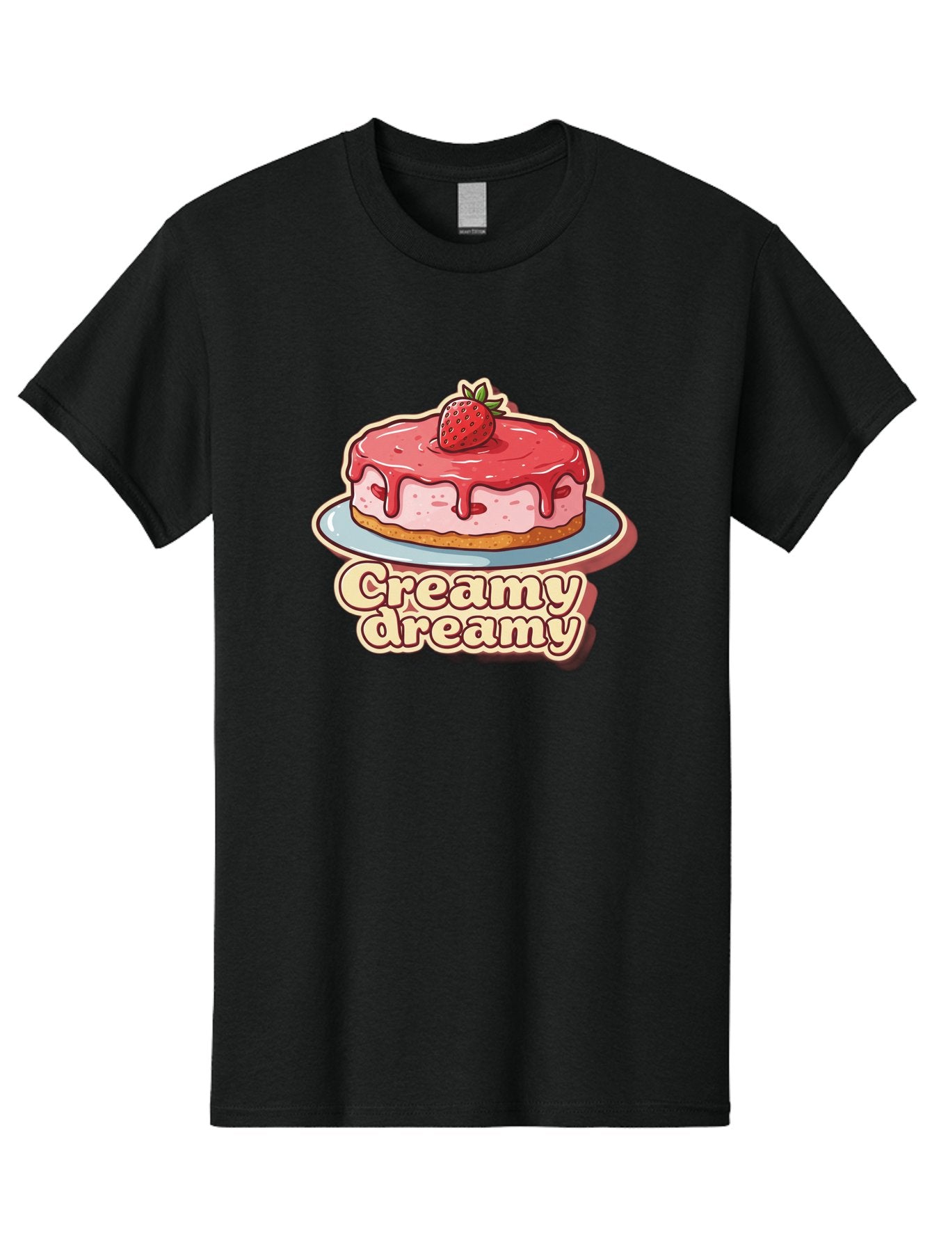 Creamy-Dreamy Men'S Graphic Tee, 100% Cotton, Comfortable Casual Summer Wear, Machine Washable, Strawberry Cheesecake, Sweet Treats, Dessert Lover, Pink Frosting, Strawberry Topping, Creamy Texture, Dreamy Delights, Foodie Art, Bab823 14