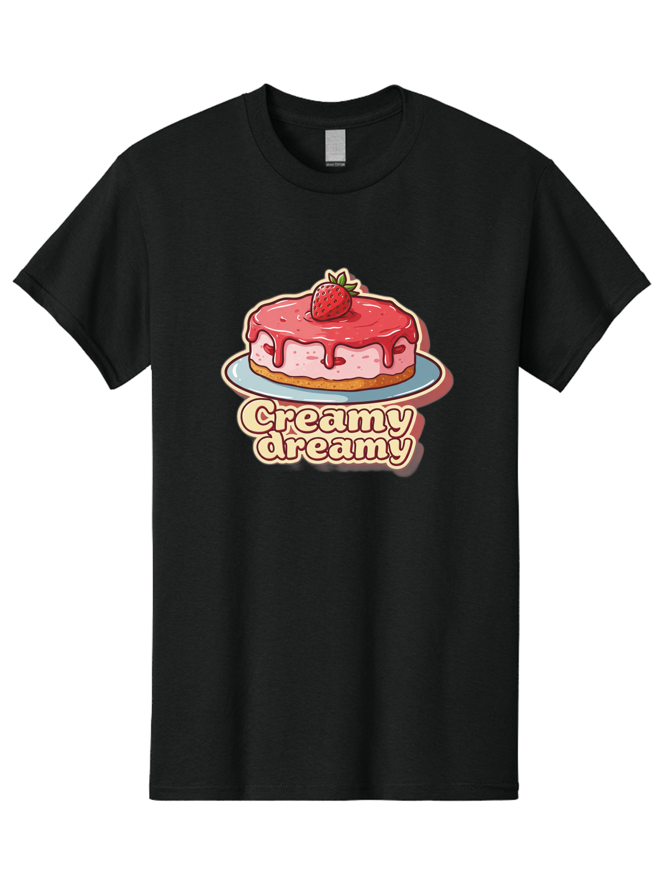 Creamy-Dreamy Men'S Graphic Tee, 100% Cotton, Comfortable Casual Summer Wear, Machine Washable, Strawberry Cheesecake, Sweet Treats, Dessert Lover, Pink Frosting, Strawberry Topping, Creamy Texture, Dreamy Delights, Foodie Art, Bab823