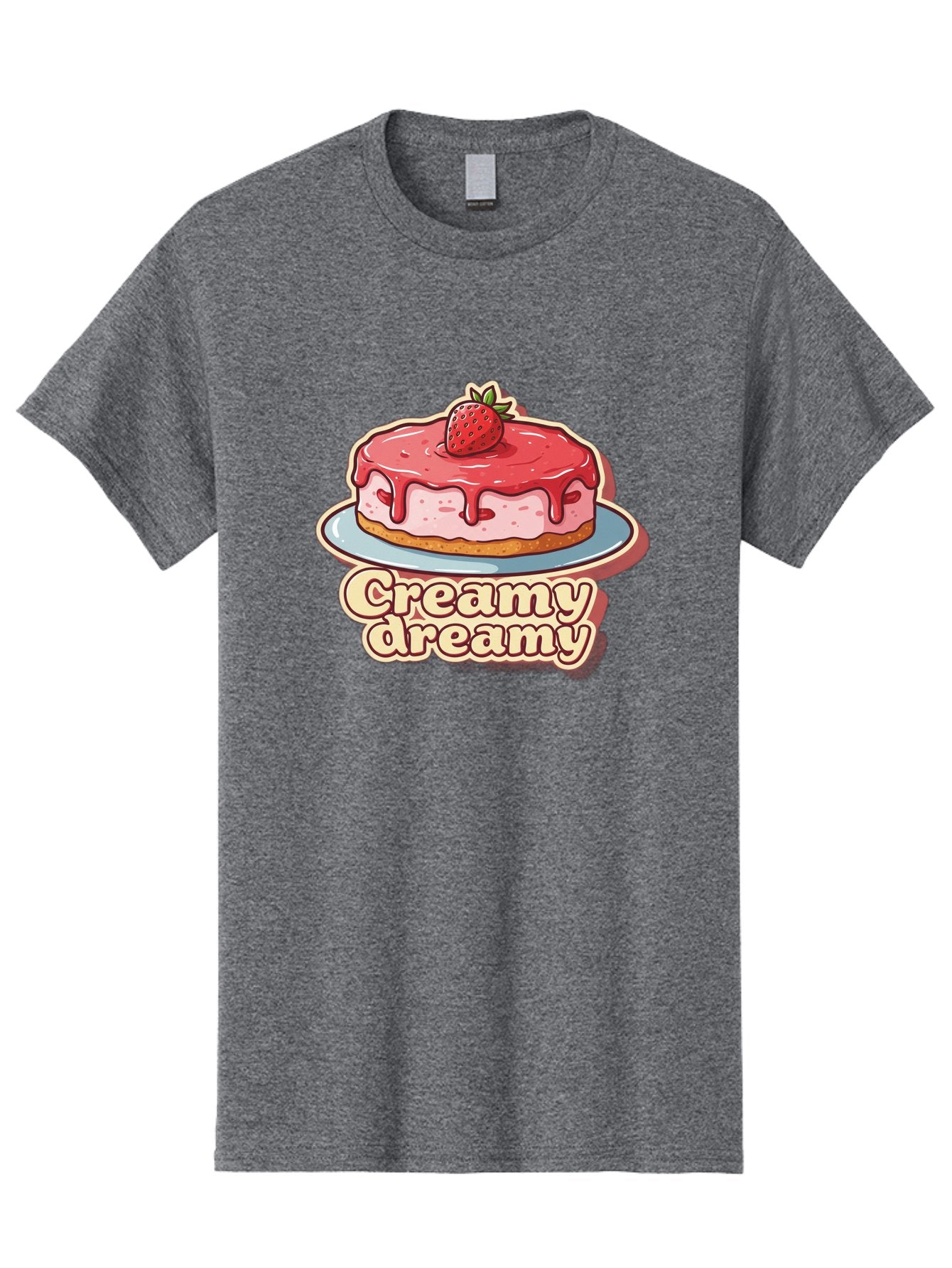 Creamy-Dreamy Men'S Graphic Tee, 100% Cotton, Comfortable Casual Summer Wear, Machine Washable, Strawberry Cheesecake, Sweet Treats, Dessert Lover, Pink Frosting, Strawberry Topping, Creamy Texture, Dreamy Delights, Foodie Art, Bab823 5