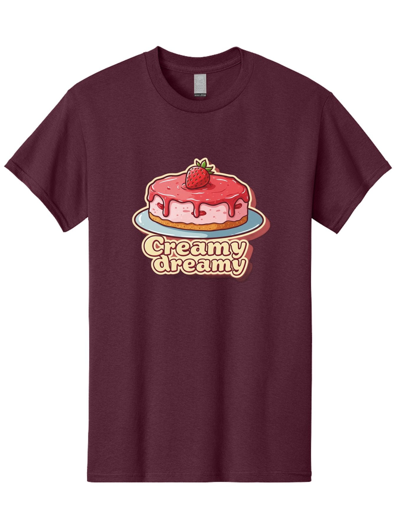 Creamy-Dreamy Men'S Graphic Tee, 100% Cotton, Comfortable Casual Summer Wear, Machine Washable, Strawberry Cheesecake, Sweet Treats, Dessert Lover, Pink Frosting, Strawberry Topping, Creamy Texture, Dreamy Delights, Foodie Art, Bab823
