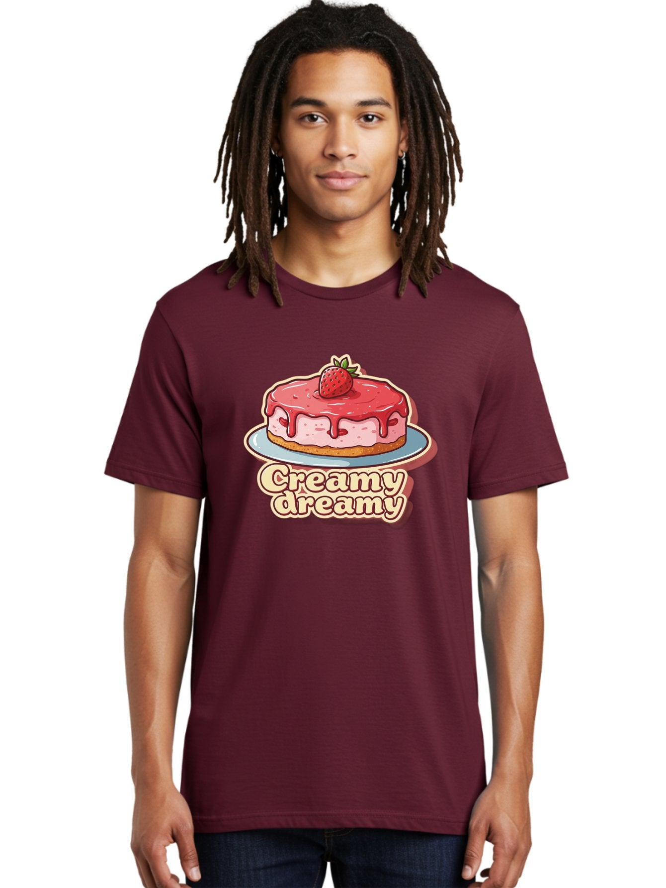 Creamy-Dreamy Men'S Graphic Tee, 100% Cotton, Comfortable Casual Summer Wear, Machine Washable, Strawberry Cheesecake, Sweet Treats, Dessert Lover, Pink Frosting, Strawberry Topping, Creamy Texture, Dreamy Delights, Foodie Art, Bab823 21