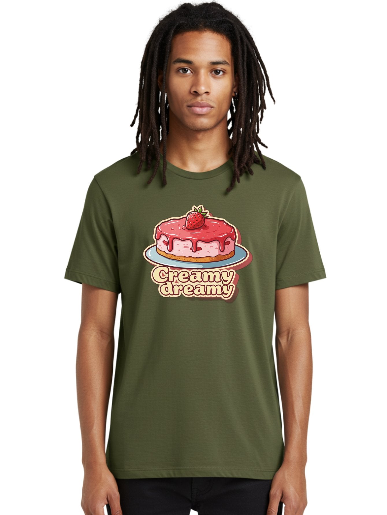 Creamy-Dreamy Men'S Graphic Tee, 100% Cotton, Comfortable Casual Summer Wear, Machine Washable, Strawberry Cheesecake, Sweet Treats, Dessert Lover, Pink Frosting, Strawberry Topping, Creamy Texture, Dreamy Delights, Foodie Art, Bab823 19