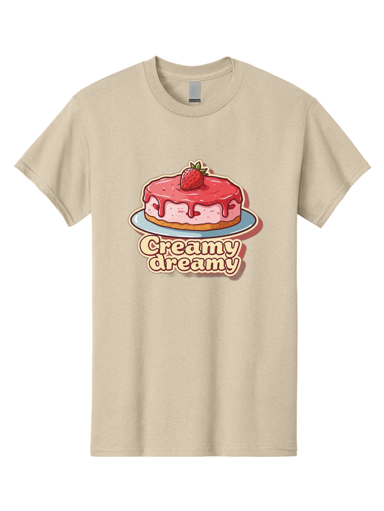Creamy-Dreamy Men'S Graphic Tee, 100% Cotton, Comfortable Casual Summer Wear, Machine Washable, Strawberry Cheesecake, Sweet Treats, Dessert Lover, Pink Frosting, Strawberry Topping, Creamy Texture, Dreamy Delights, Foodie Art, Bab823 15