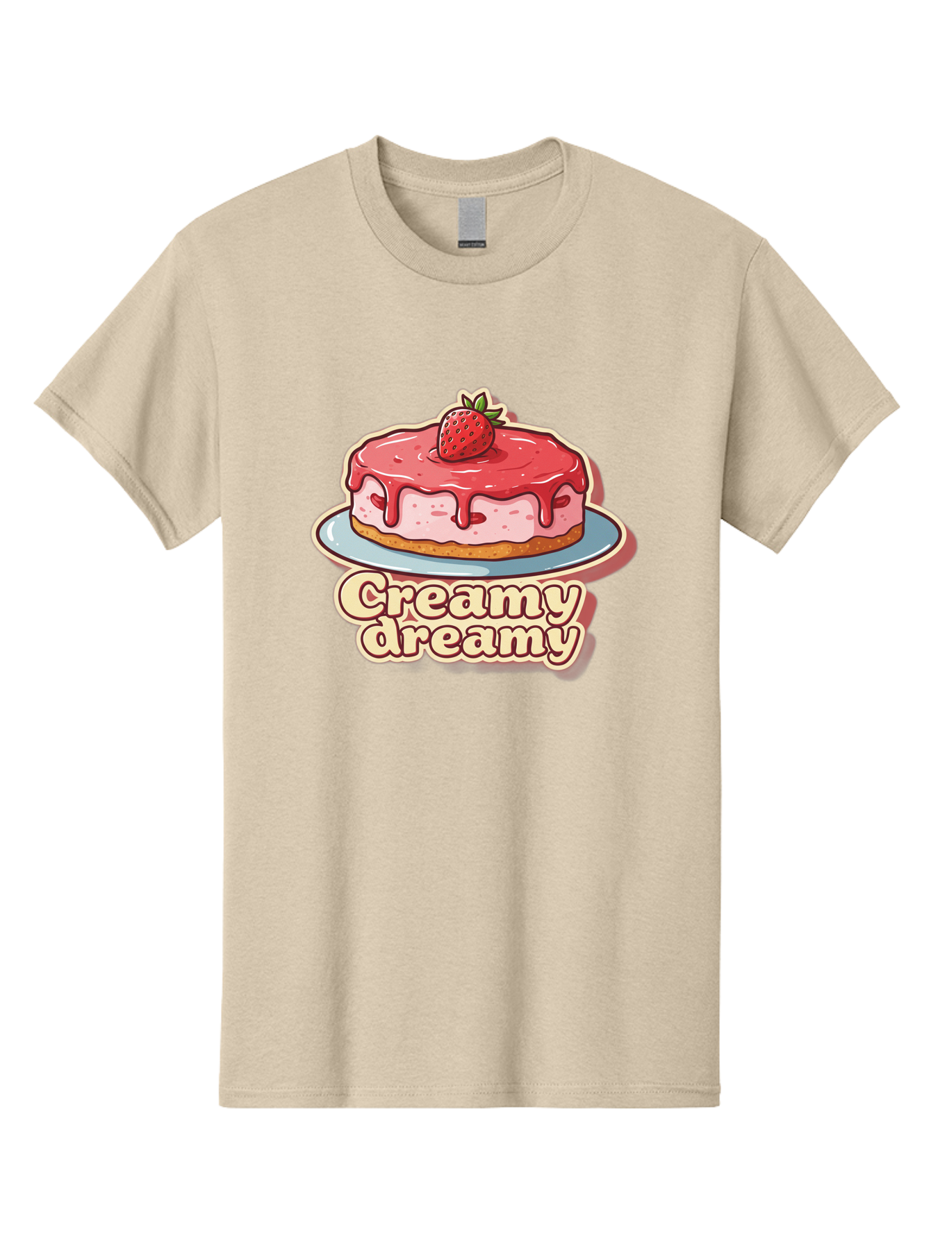 Creamy-Dreamy Men'S Graphic Tee, 100% Cotton, Comfortable Casual Summer Wear, Machine Washable, Strawberry Cheesecake, Sweet Treats, Dessert Lover, Pink Frosting, Strawberry Topping, Creamy Texture, Dreamy Delights, Foodie Art, Bab823