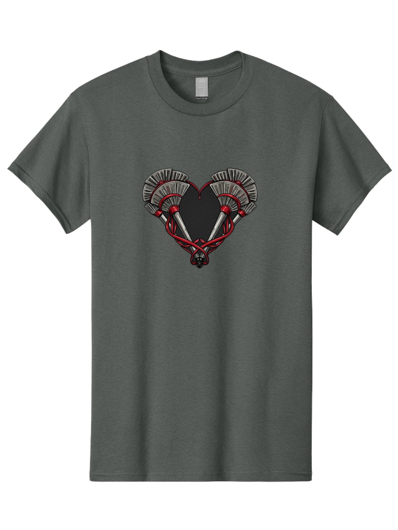 Crossed-Swords-In-Heart Men'S Graphic Tee, 100% Cotton, Comfortable Casual Summer Wear, Machine Washable, Crossed Daggers, Heart Shape, Red Ribbon, Black Heart, Dagger Blades, Silver Handles, Red Accents, Gothic Design, Symbolic Artwork, Bab824 13