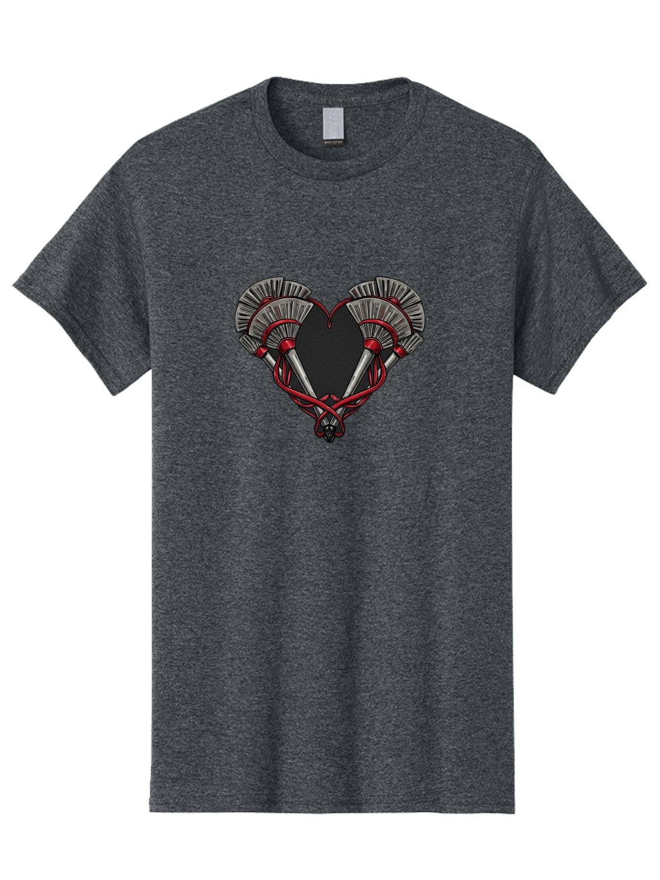 Crossed-Swords-In-Heart Men'S Graphic Tee, 100% Cotton, Comfortable Casual Summer Wear, Machine Washable, Crossed Daggers, Heart Shape, Red Ribbon, Black Heart, Dagger Blades, Silver Handles, Red Accents, Gothic Design, Symbolic Artwork, Bab824 6