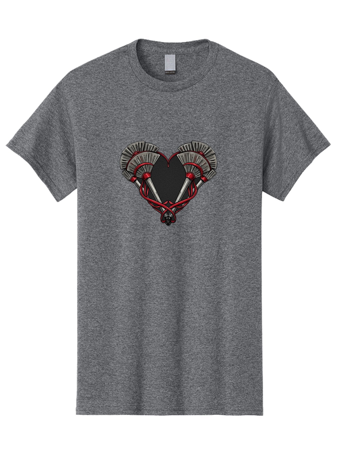 Crossed-Swords-In-Heart Men'S Graphic Tee, 100% Cotton, Comfortable Casual Summer Wear, Machine Washable, Crossed Daggers, Heart Shape, Red Ribbon, Black Heart, Dagger Blades, Silver Handles, Red Accents, Gothic Design, Symbolic Artwork, Bab824 5