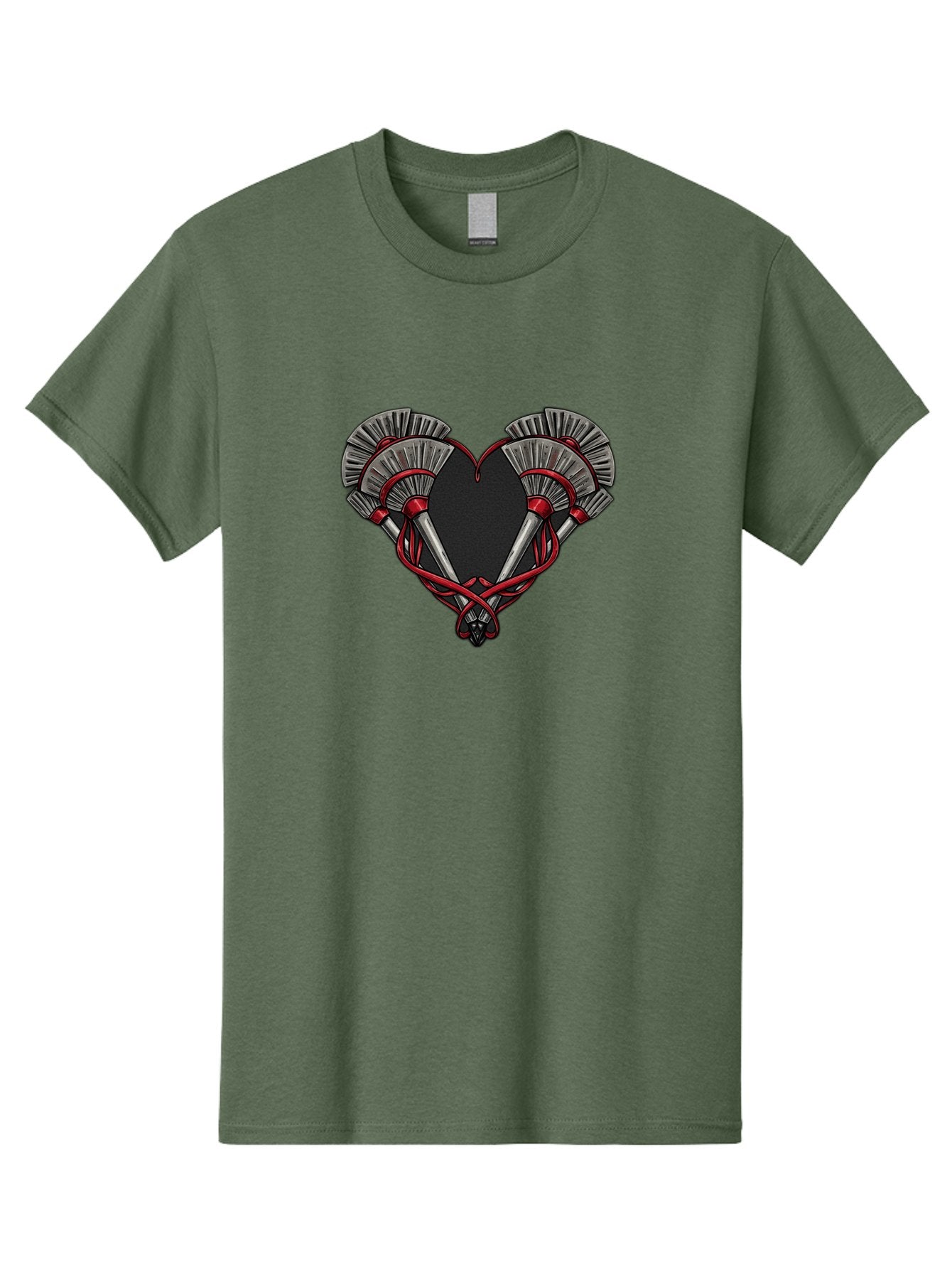 Crossed-Swords-In-Heart Men'S Graphic Tee, 100% Cotton, Comfortable Casual Summer Wear, Machine Washable, Crossed Daggers, Heart Shape, Red Ribbon, Black Heart, Dagger Blades, Silver Handles, Red Accents, Gothic Design, Symbolic Artwork, Bab824 8