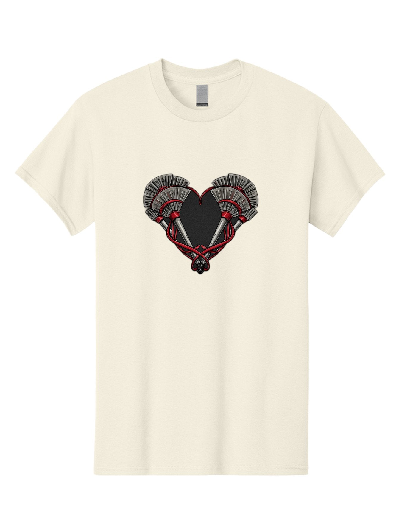 Crossed-Swords-In-Heart Men'S Graphic Tee, 100% Cotton, Comfortable Casual Summer Wear, Machine Washable, Crossed Daggers, Heart Shape, Red Ribbon, Black Heart, Dagger Blades, Silver Handles, Red Accents, Gothic Design, Symbolic Artwork, Bab824 3