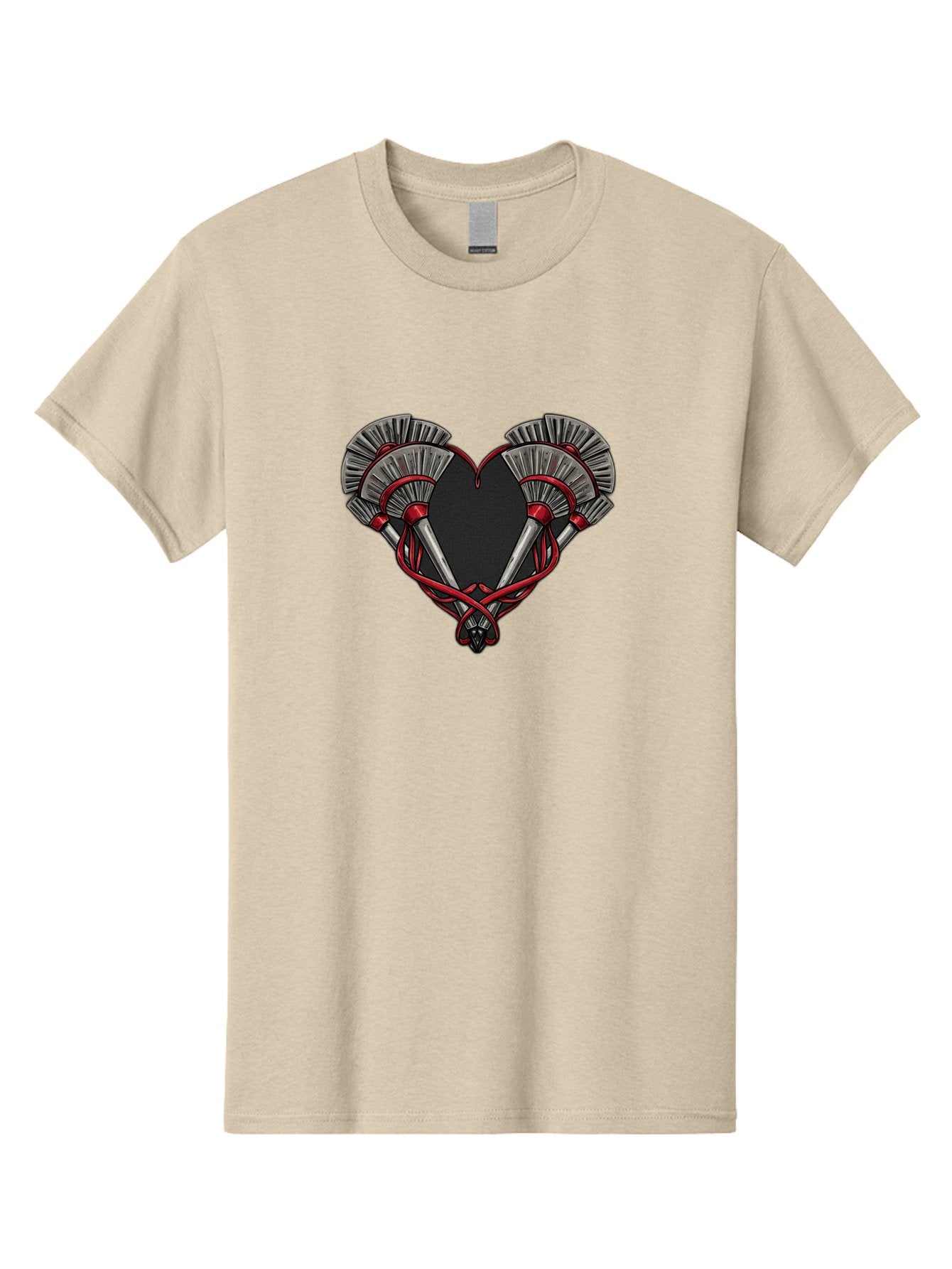 Crossed-Swords-In-Heart Men'S Graphic Tee, 100% Cotton, Comfortable Casual Summer Wear, Machine Washable, Crossed Daggers, Heart Shape, Red Ribbon, Black Heart, Dagger Blades, Silver Handles, Red Accents, Gothic Design, Symbolic Artwork, Bab824 4