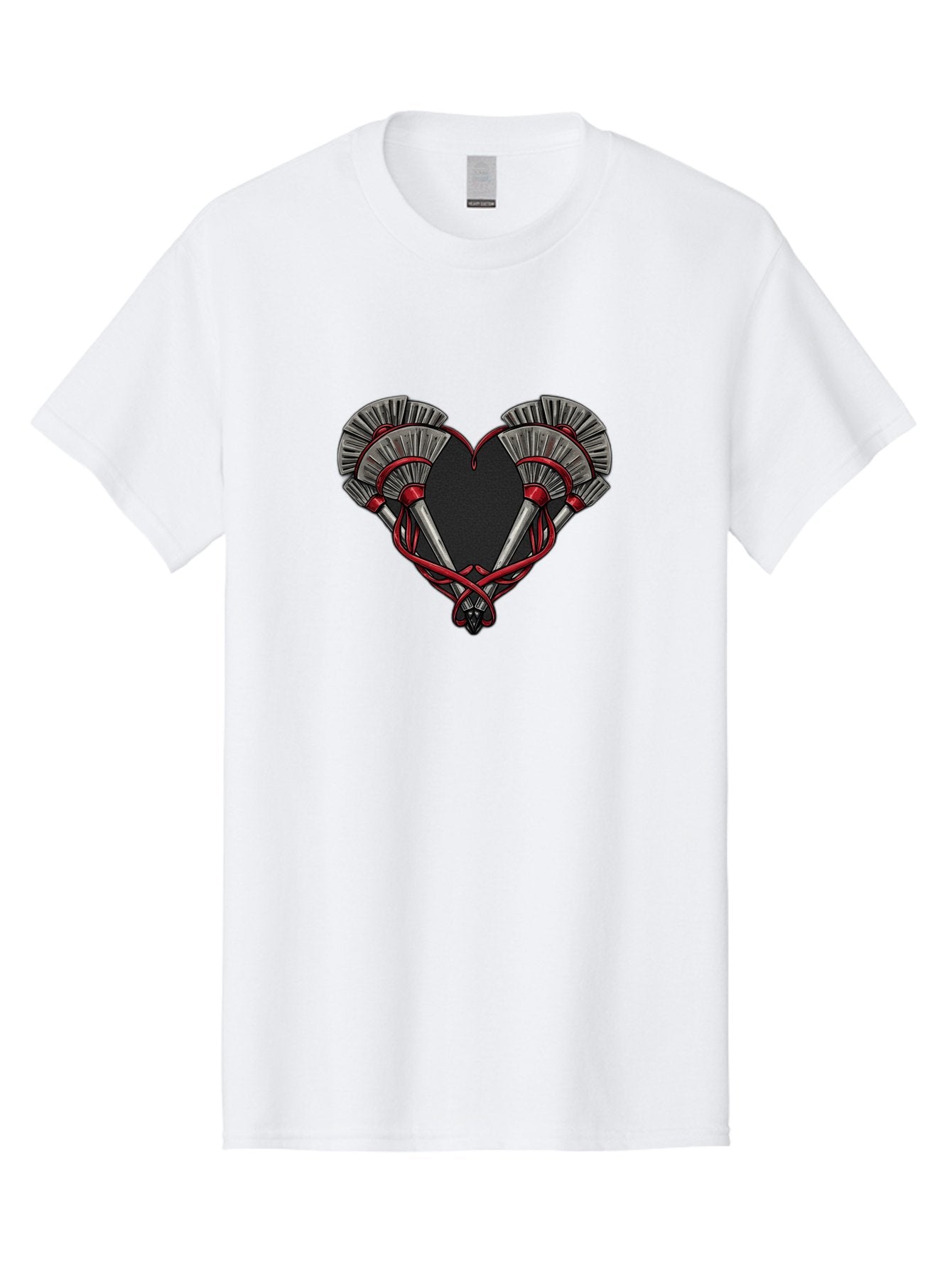 Crossed-Swords-In-Heart Men'S Graphic Tee, 100% Cotton, Comfortable Casual Summer Wear, Machine Washable, Crossed Daggers, Heart Shape, Red Ribbon, Black Heart, Dagger Blades, Silver Handles, Red Accents, Gothic Design, Symbolic Artwork, Bab824 15
