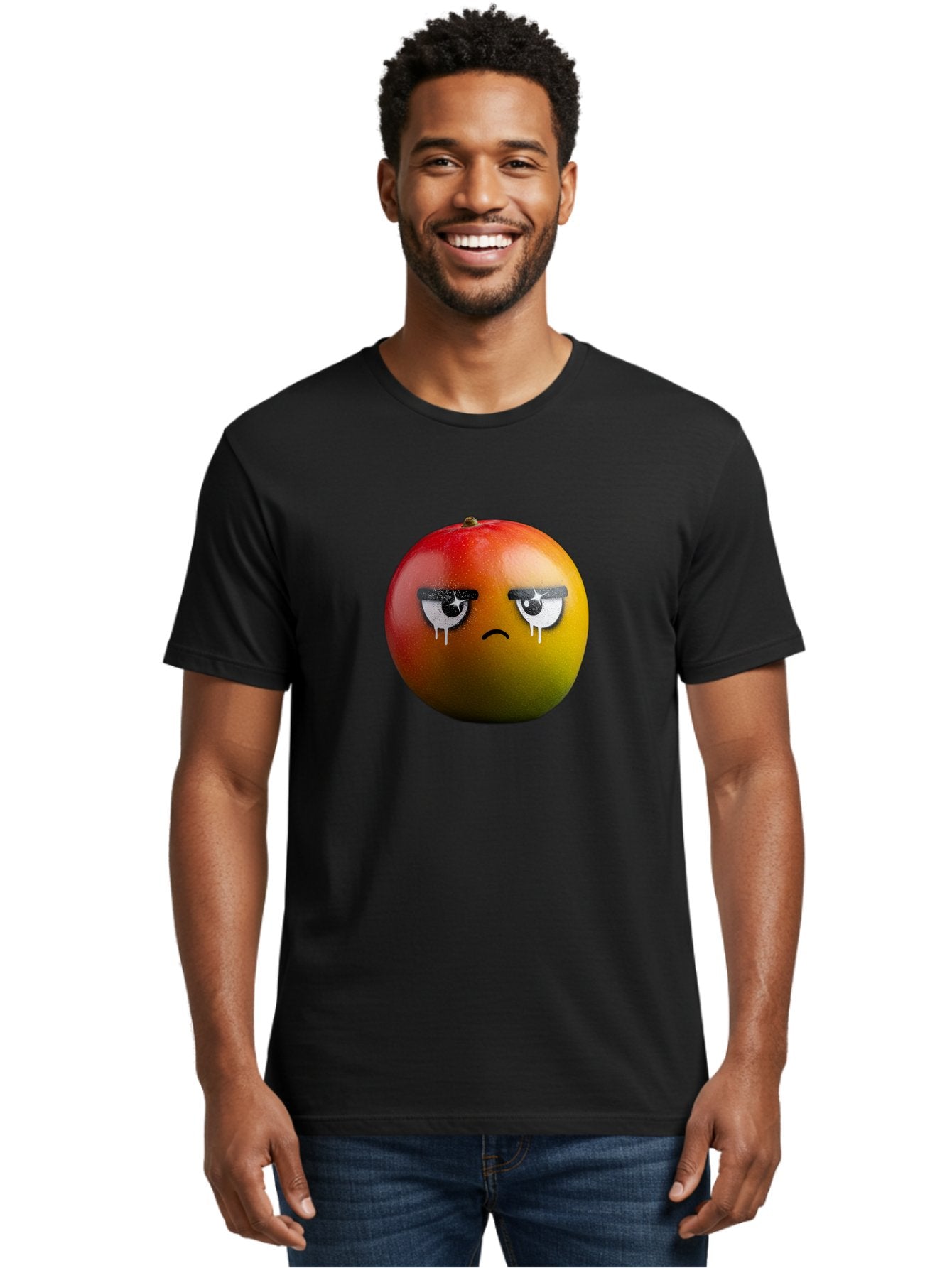 Crying-Mango-1 Men'S Graphic Tee, 100% Cotton, Comfortable Casual Summer Wear, Machine Washable, Mango With Sad Face, Crying Fruit, Distressed Expression, Emotional Fruit, Vibrant Colors, Artistic Design, Creative Illustration, Digital Art, Bab826 18