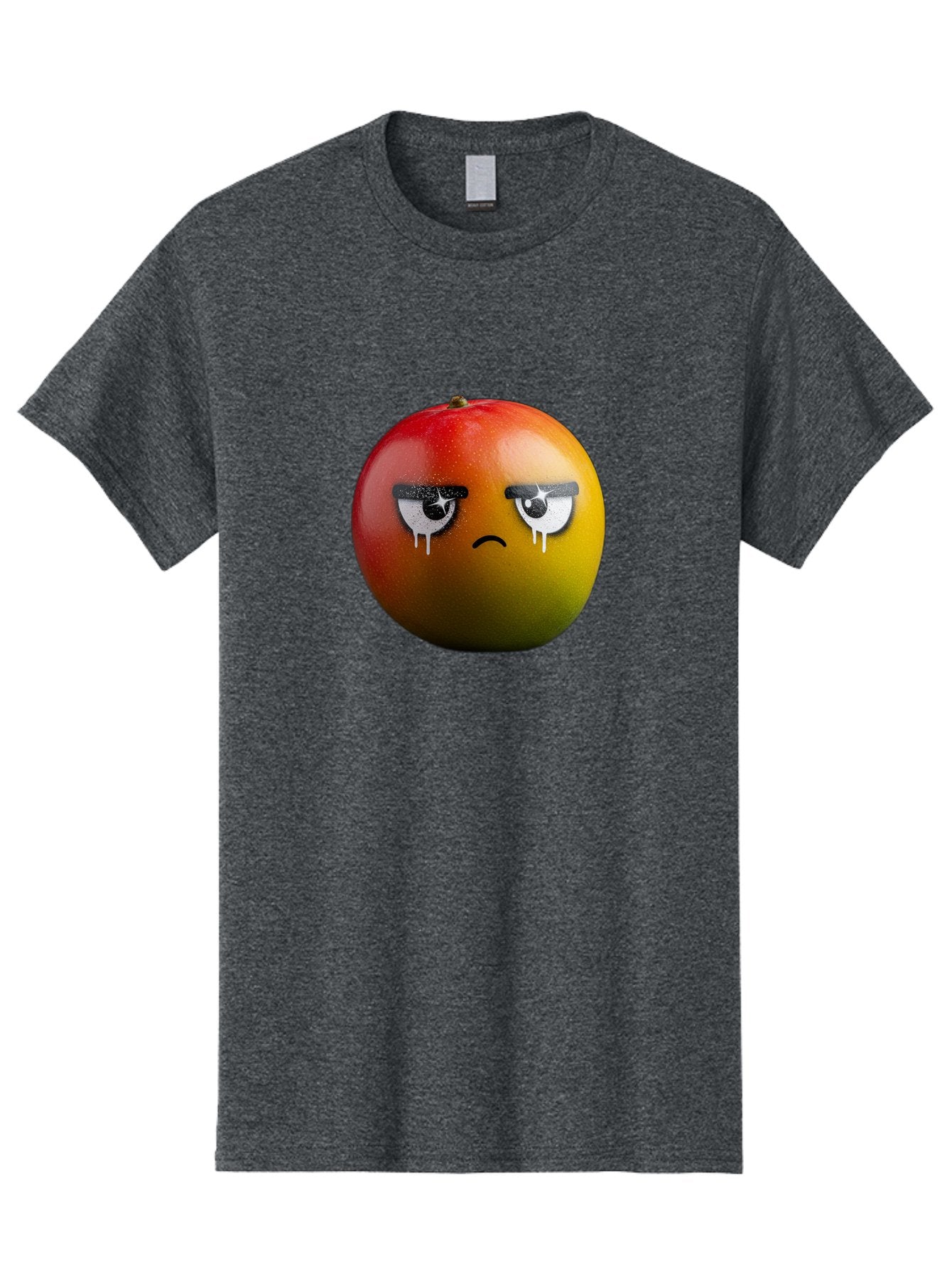 Crying-Mango-1 Men'S Graphic Tee, 100% Cotton, Comfortable Casual Summer Wear, Machine Washable, Mango With Sad Face, Crying Fruit, Distressed Expression, Emotional Fruit, Vibrant Colors, Artistic Design, Creative Illustration, Digital Art, Bab826