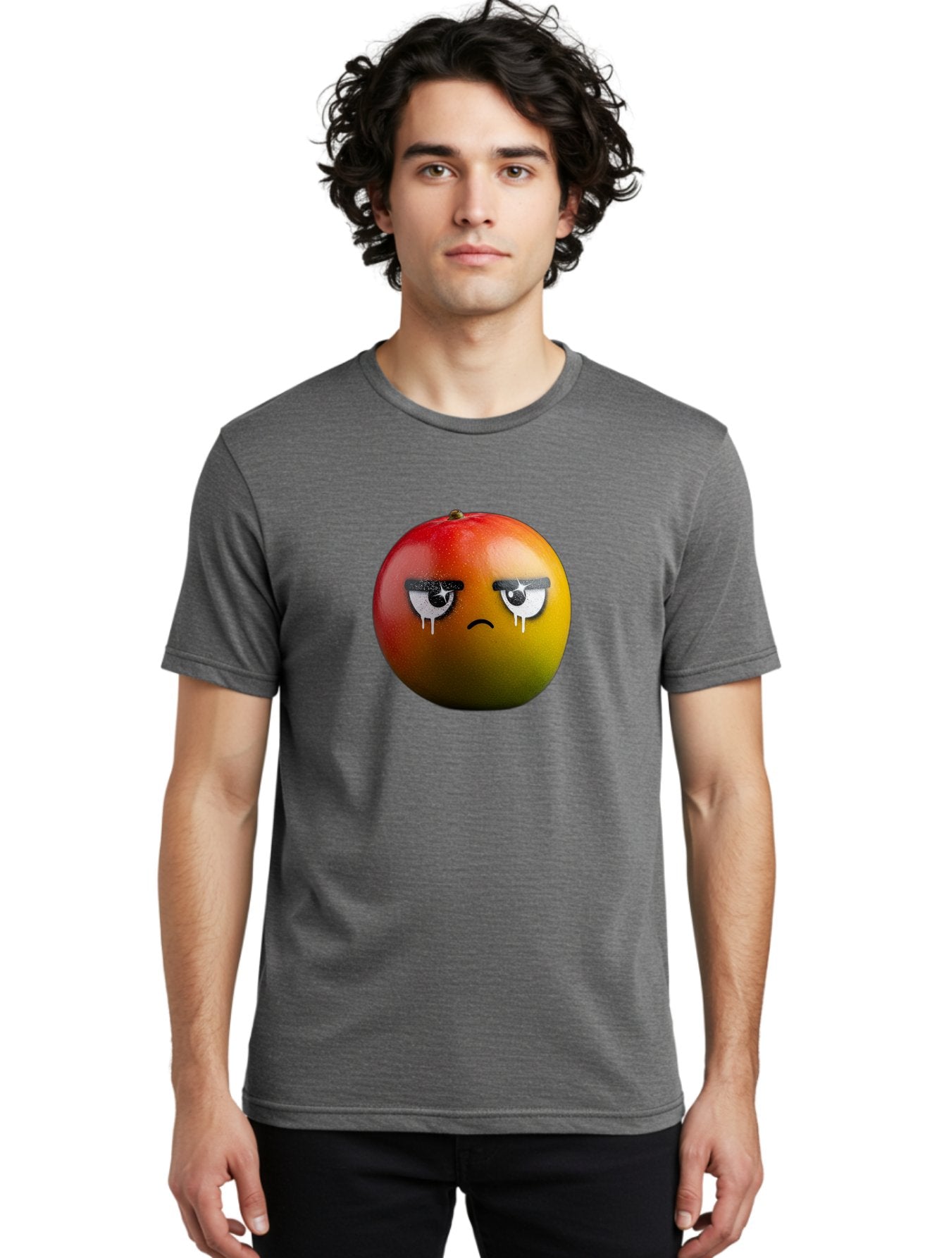 Crying-Mango-1 Men'S Graphic Tee, 100% Cotton, Comfortable Casual Summer Wear, Machine Washable, Mango With Sad Face, Crying Fruit, Distressed Expression, Emotional Fruit, Vibrant Colors, Artistic Design, Creative Illustration, Digital Art, Bab826 30