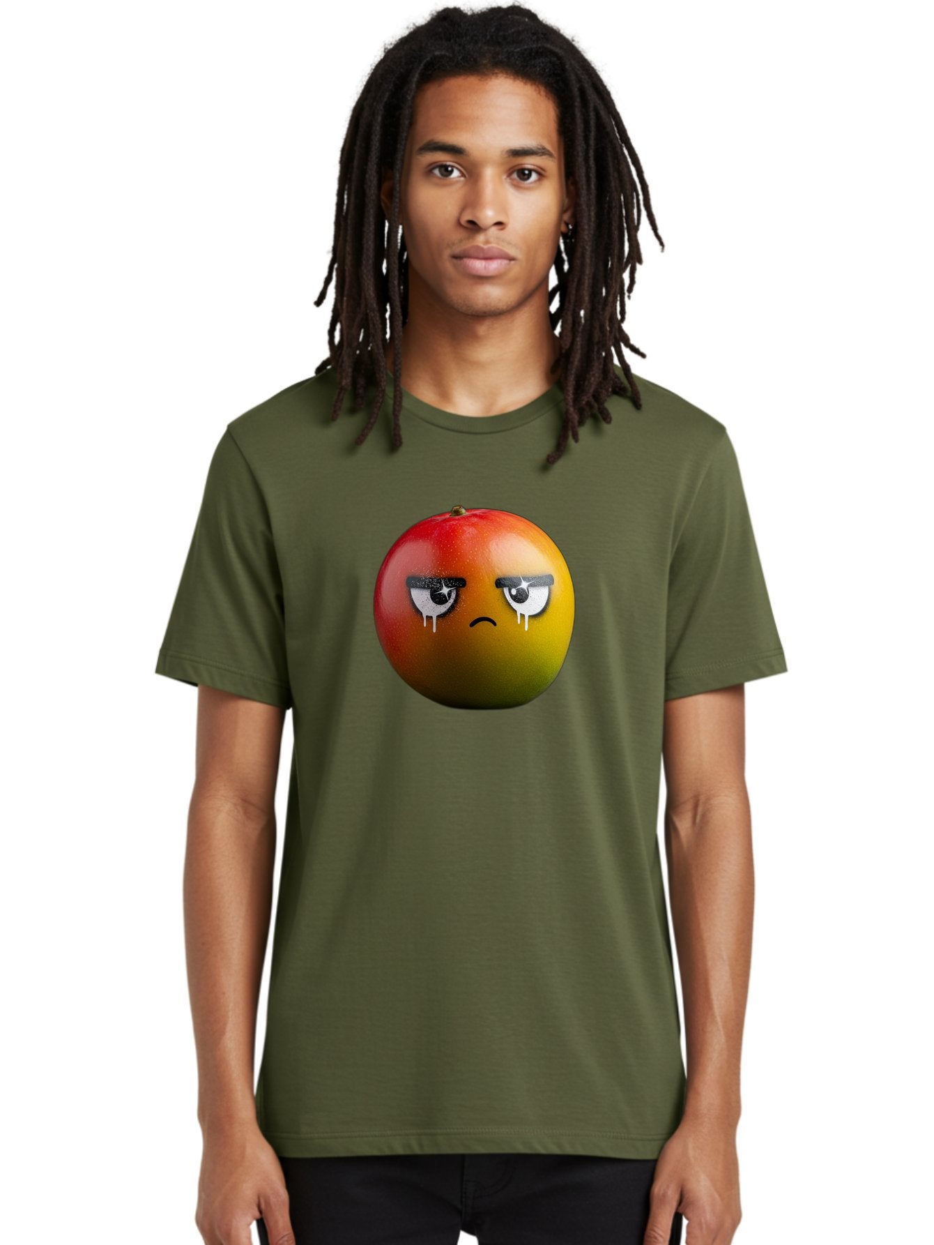 Crying-Mango-1 Men'S Graphic Tee, 100% Cotton, Comfortable Casual Summer Wear, Machine Washable, Mango With Sad Face, Crying Fruit, Distressed Expression, Emotional Fruit, Vibrant Colors, Artistic Design, Creative Illustration, Digital Art, Bab826 27