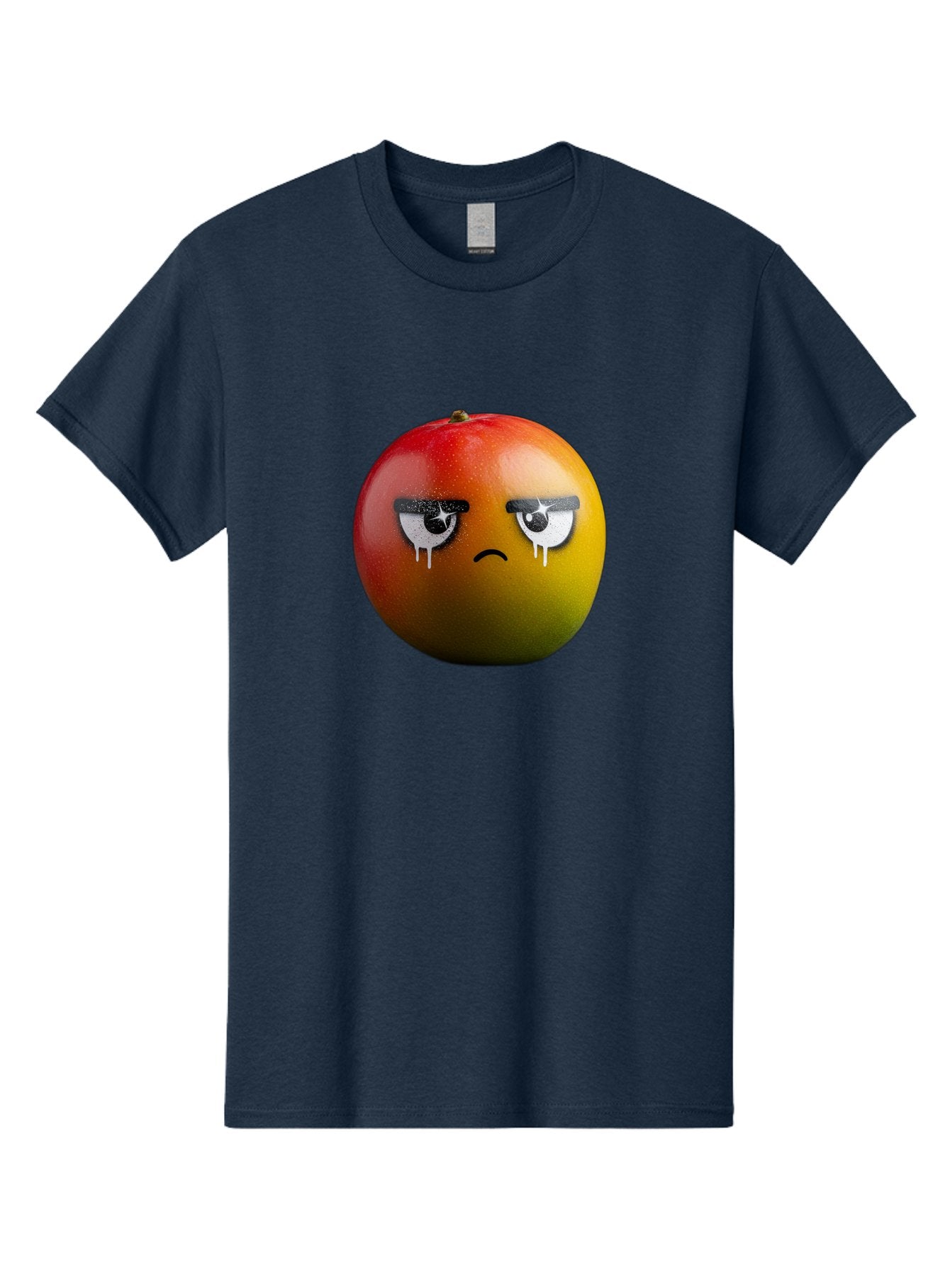 Crying-Mango-1 Men'S Graphic Tee, 100% Cotton, Comfortable Casual Summer Wear, Machine Washable, Mango With Sad Face, Crying Fruit, Distressed Expression, Emotional Fruit, Vibrant Colors, Artistic Design, Creative Illustration, Digital Art, Bab826