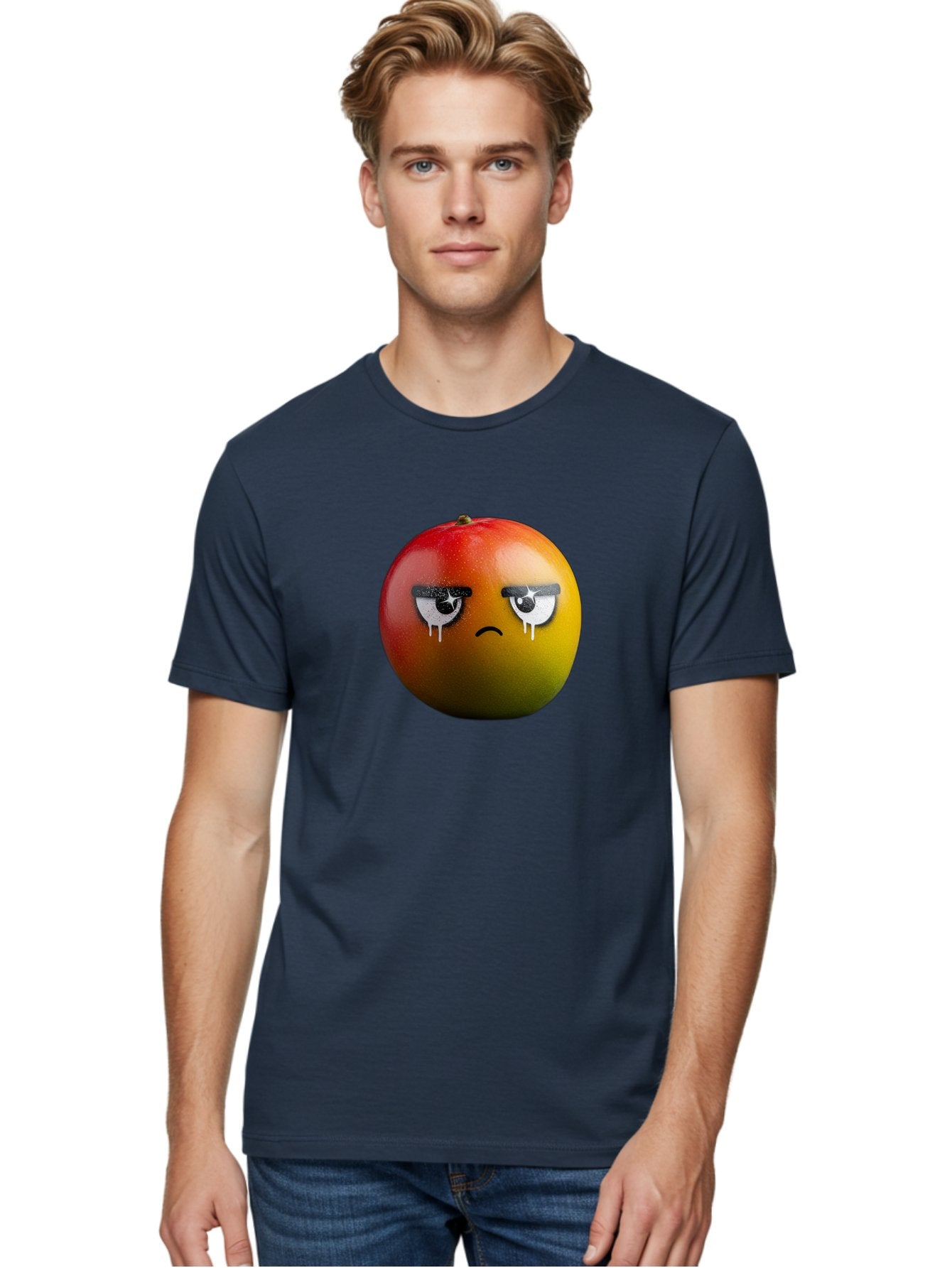 Crying-Mango-1 Men'S Graphic Tee, 100% Cotton, Comfortable Casual Summer Wear, Machine Washable, Mango With Sad Face, Crying Fruit, Distressed Expression, Emotional Fruit, Vibrant Colors, Artistic Design, Creative Illustration, Digital Art, Bab826 21