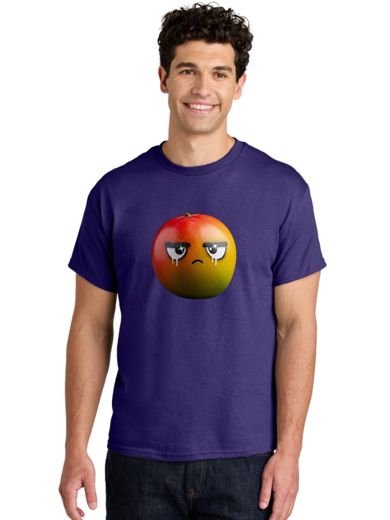 Crying-Mango-1 Men'S Graphic Tee, 100% Cotton, Comfortable Casual Summer Wear, Machine Washable, Mango With Sad Face, Crying Fruit, Distressed Expression, Emotional Fruit, Vibrant Colors, Artistic Design, Creative Illustration, Digital Art, Bab826 16