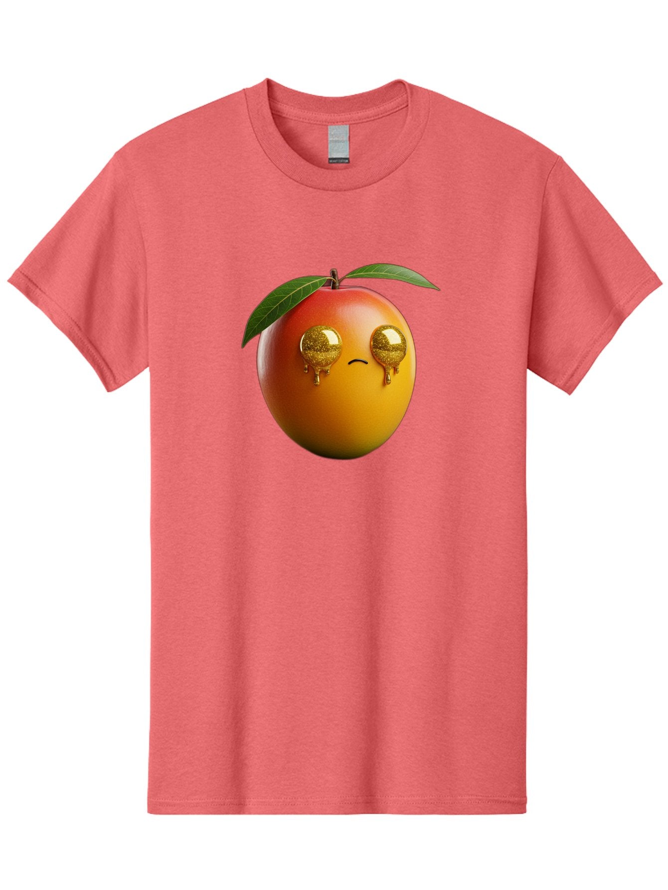 Crying-Mango Men'S Graphic Tee, 100% Cotton, Comfortable Casual Summer Wear, Machine Washable, Peach Fruit, Cartoon Character, Sad Face, Glossy Eyes, Vibrant Colors, Digital Art, Emotive Expression, Funny Fruit Bab827 15
