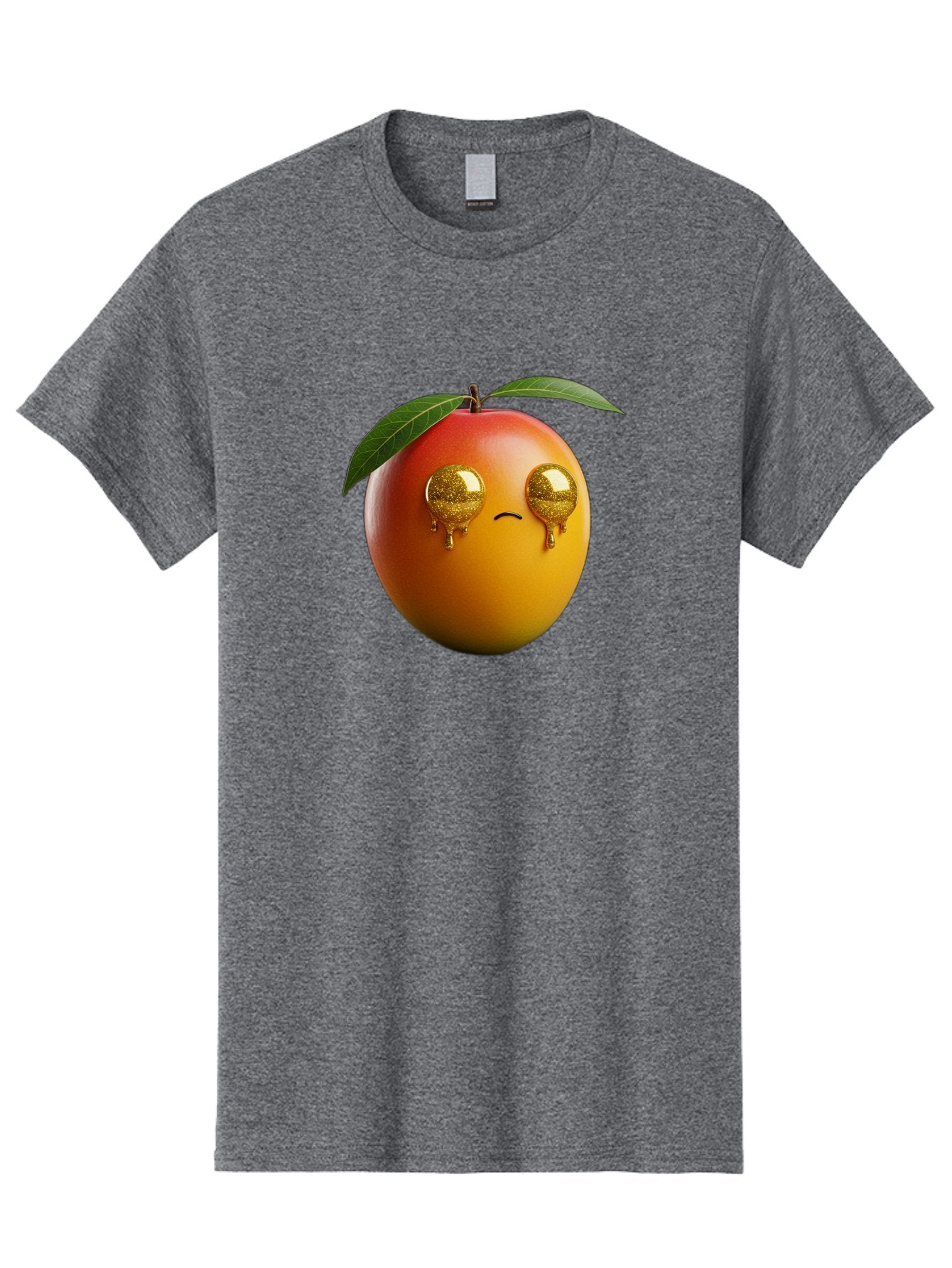 Crying-Mango Men'S Graphic Tee, 100% Cotton, Comfortable Casual Summer Wear, Machine Washable, Peach Fruit, Cartoon Character, Sad Face, Glossy Eyes, Vibrant Colors, Digital Art, Emotive Expression, Funny Fruit Bab827