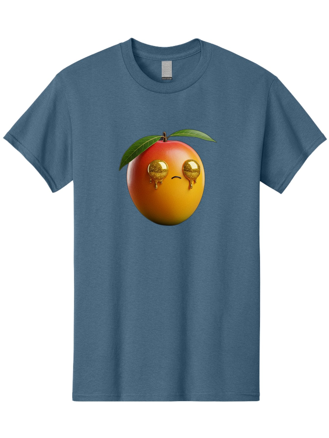 Crying-Mango Men'S Graphic Tee, 100% Cotton, Comfortable Casual Summer Wear, Machine Washable, Peach Fruit, Cartoon Character, Sad Face, Glossy Eyes, Vibrant Colors, Digital Art, Emotive Expression, Funny Fruit Bab827