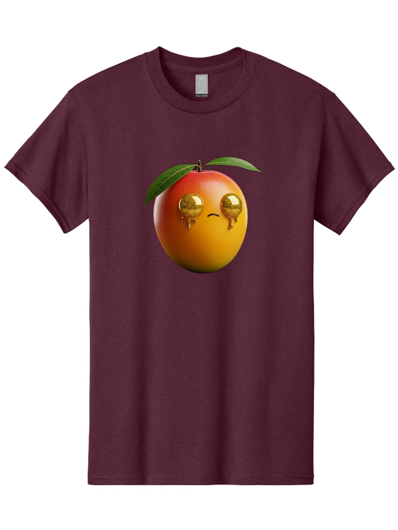 Crying-Mango Men'S Graphic Tee, 100% Cotton, Comfortable Casual Summer Wear, Machine Washable, Peach Fruit, Cartoon Character, Sad Face, Glossy Eyes, Vibrant Colors, Digital Art, Emotive Expression, Funny Fruit Bab827 8