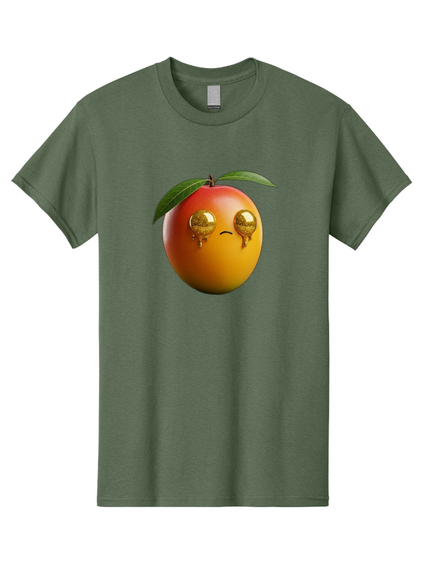 Crying-Mango Men'S Graphic Tee, 100% Cotton, Comfortable Casual Summer Wear, Machine Washable, Peach Fruit, Cartoon Character, Sad Face, Glossy Eyes, Vibrant Colors, Digital Art, Emotive Expression, Funny Fruit Bab827 5