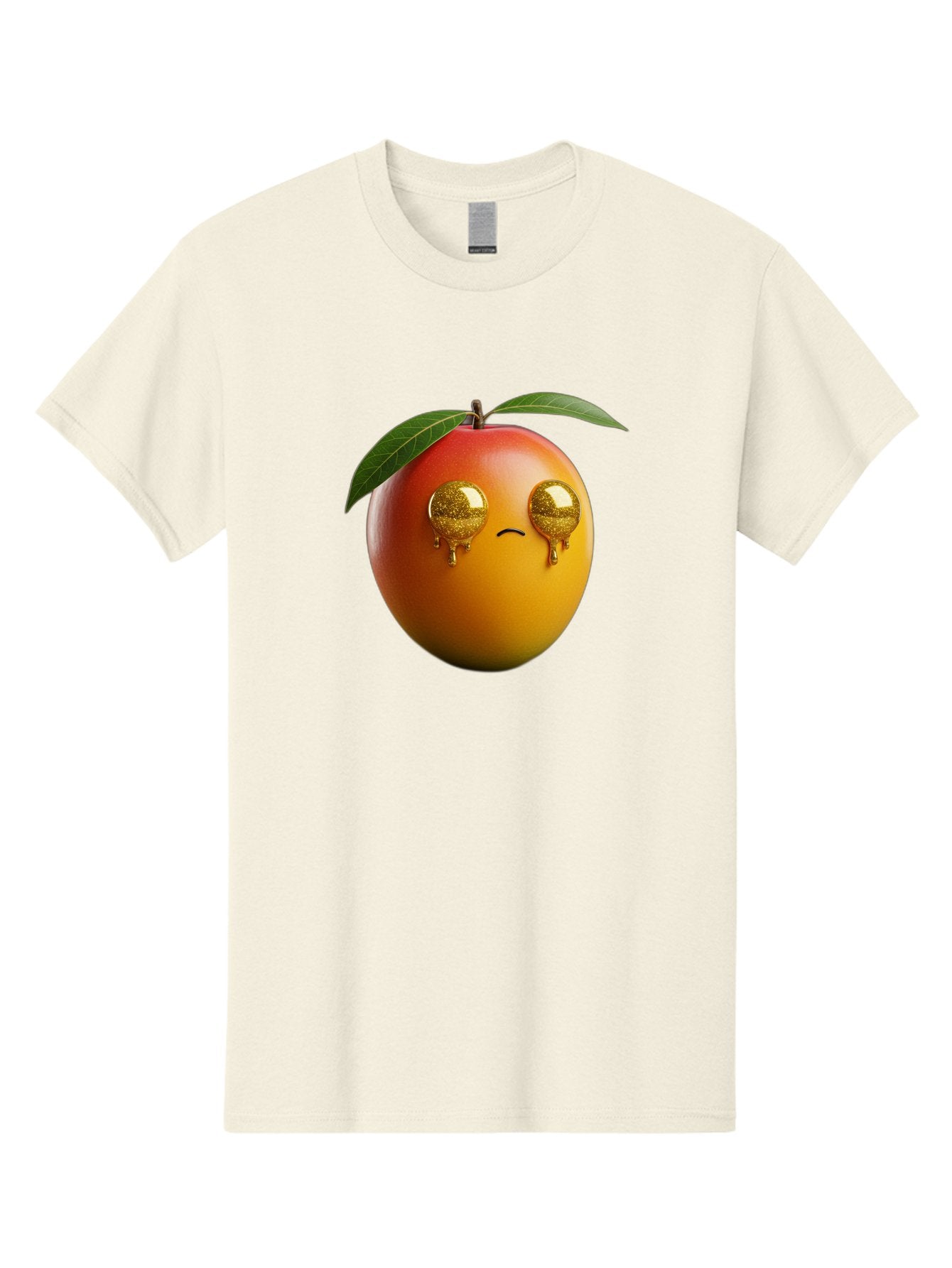 Crying-Mango Men'S Graphic Tee, 100% Cotton, Comfortable Casual Summer Wear, Machine Washable, Peach Fruit, Cartoon Character, Sad Face, Glossy Eyes, Vibrant Colors, Digital Art, Emotive Expression, Funny Fruit Bab827 3